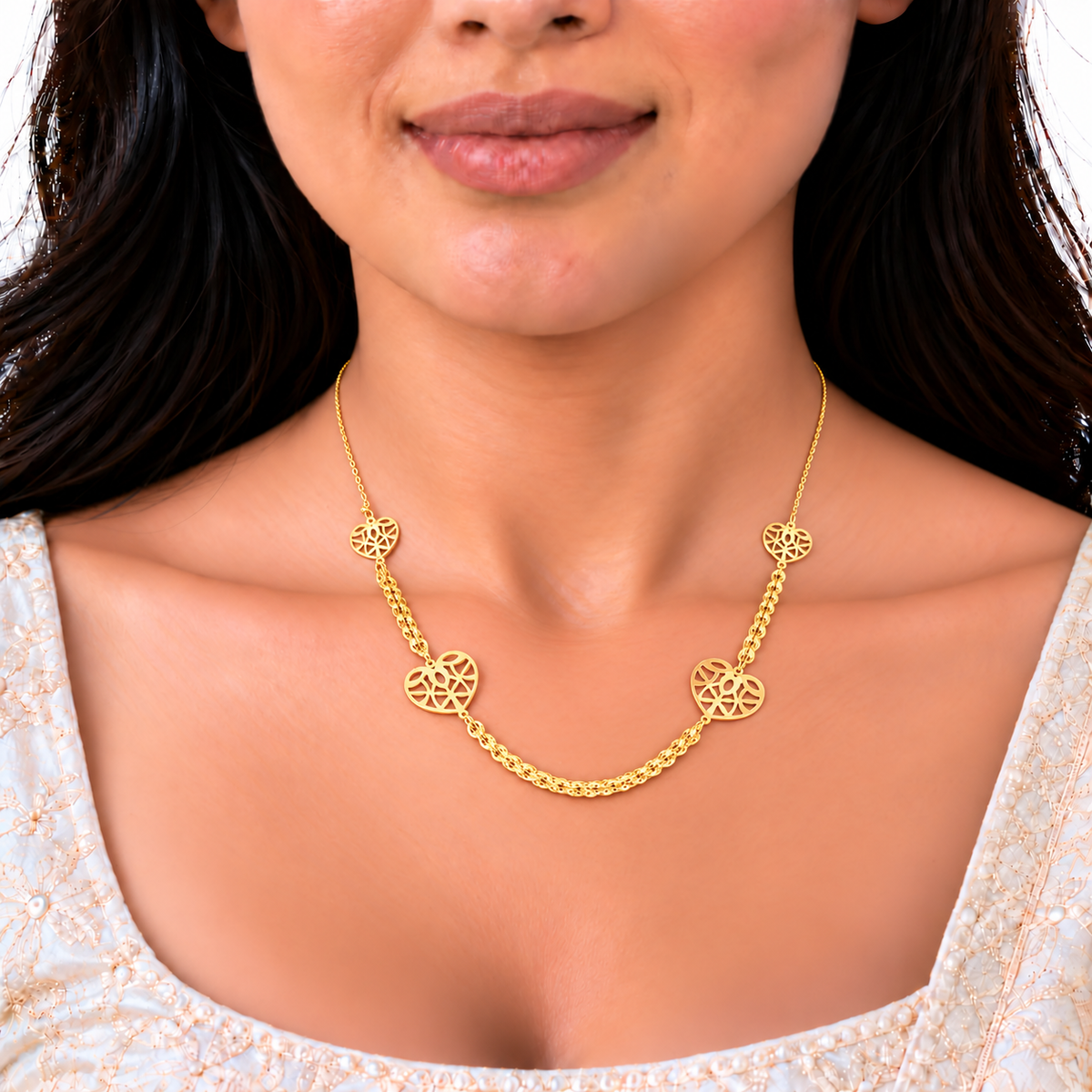 18K Gold Open Heart Link Chain Necklace