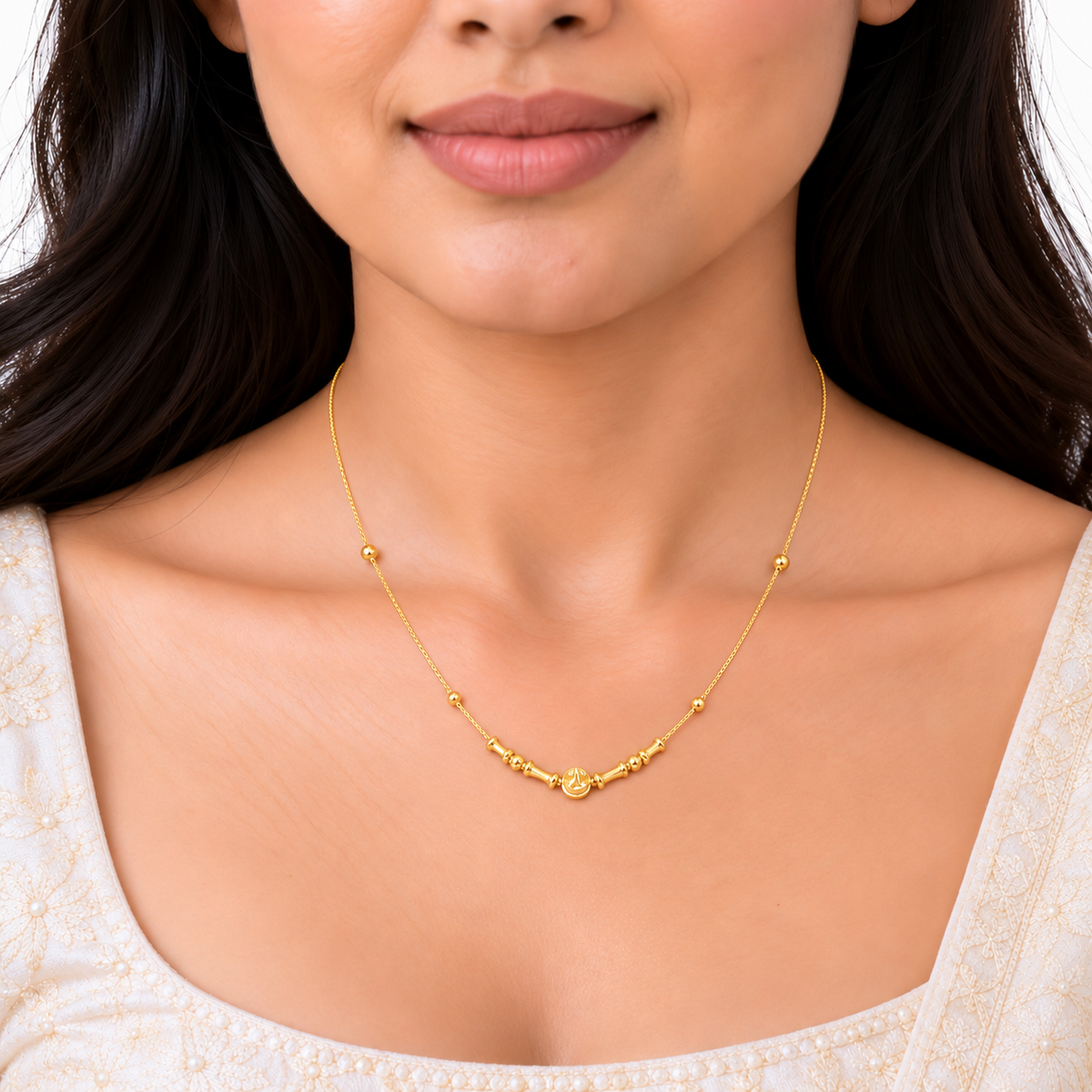 18K Gold Textured Disc and Bead Chain – 18 Inch