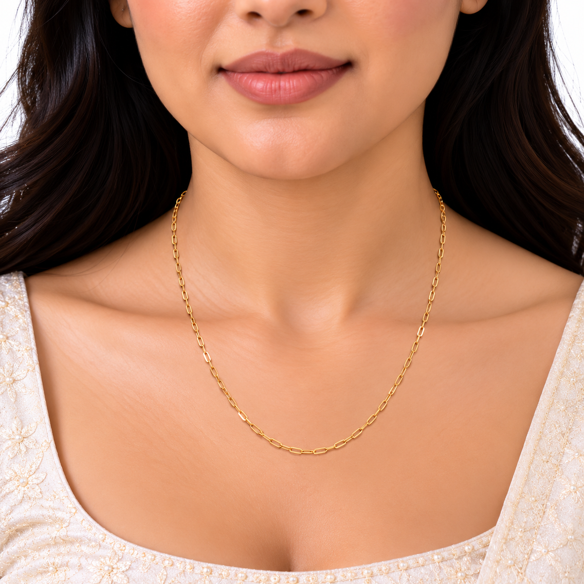 18K Gold Rectangular Link Chain – 18 Inch