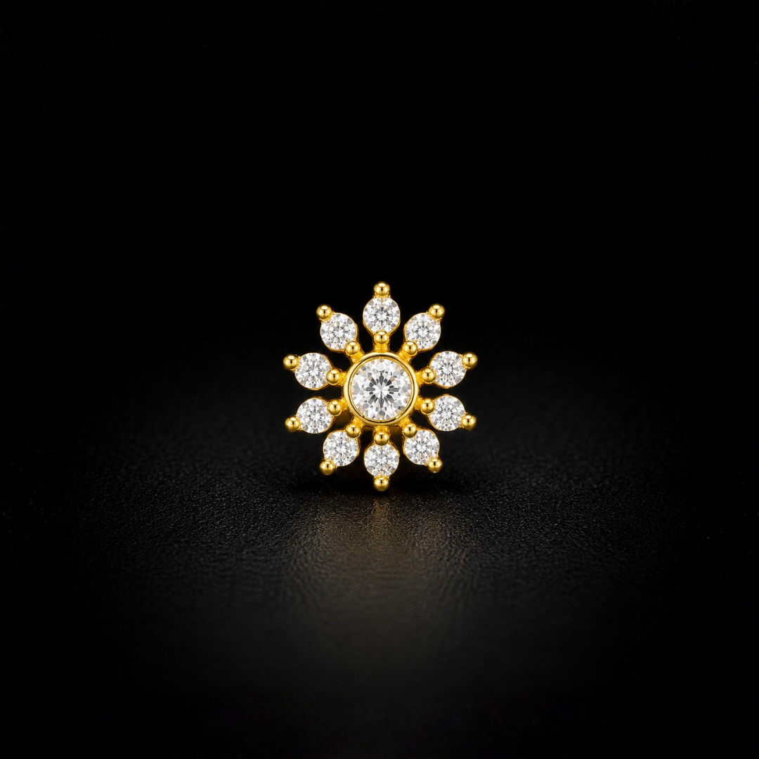Sunburst Floral Gold-Plated 92.5 Sterling Silver Nose Pin