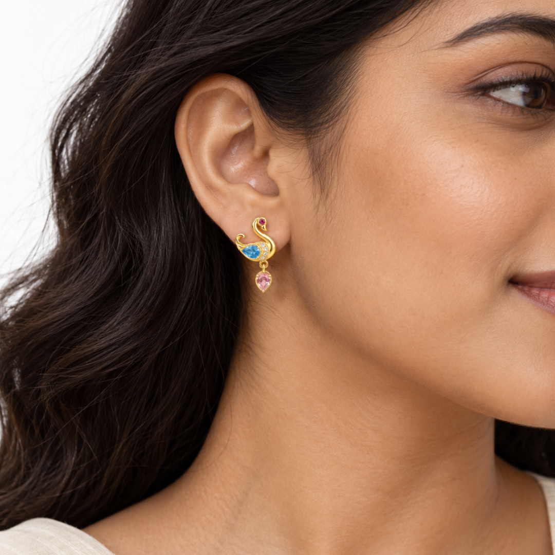 Aqua Swan Multicolor Golden Earrings