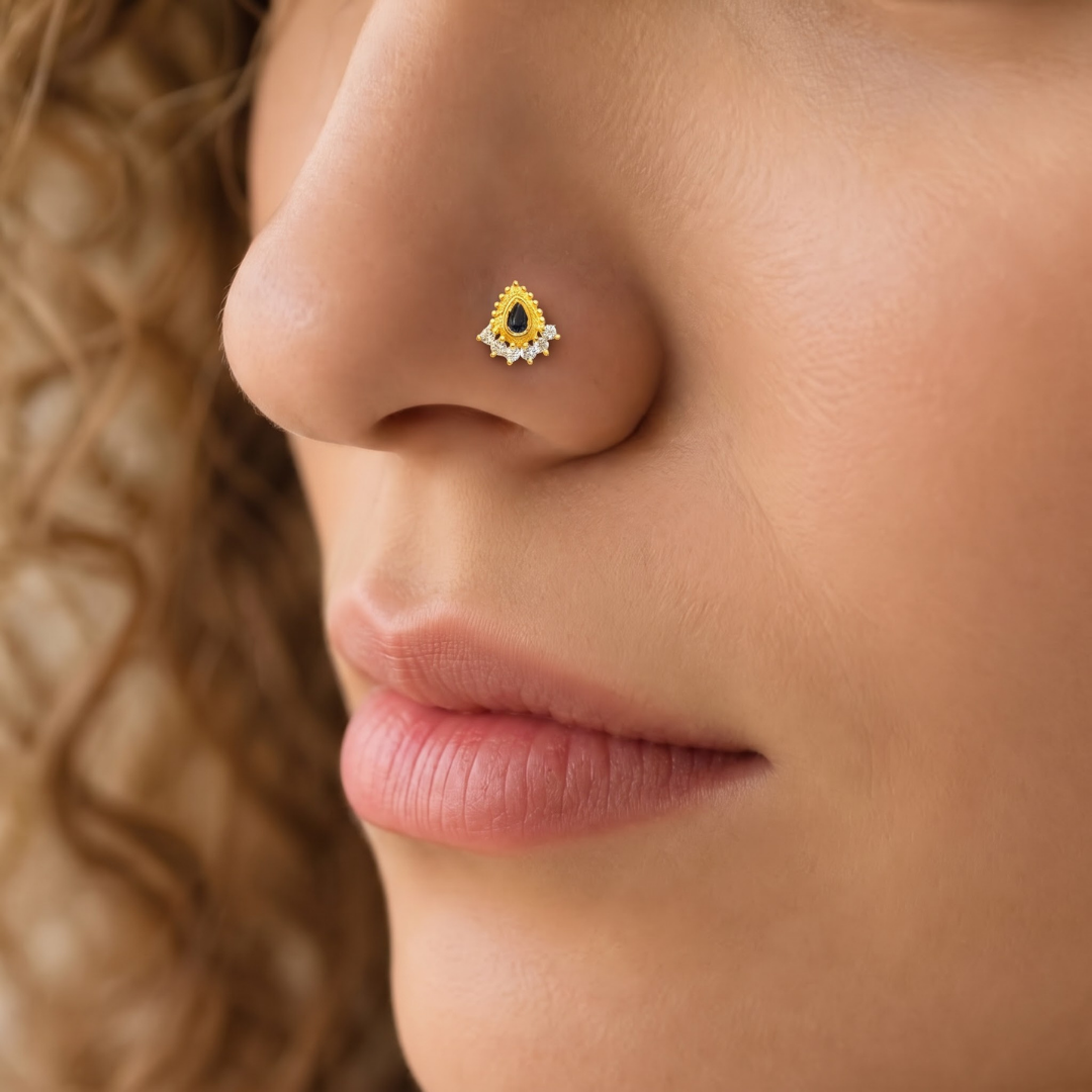 Sapphire Teardrop Gold-Plated Silver Nose Pin