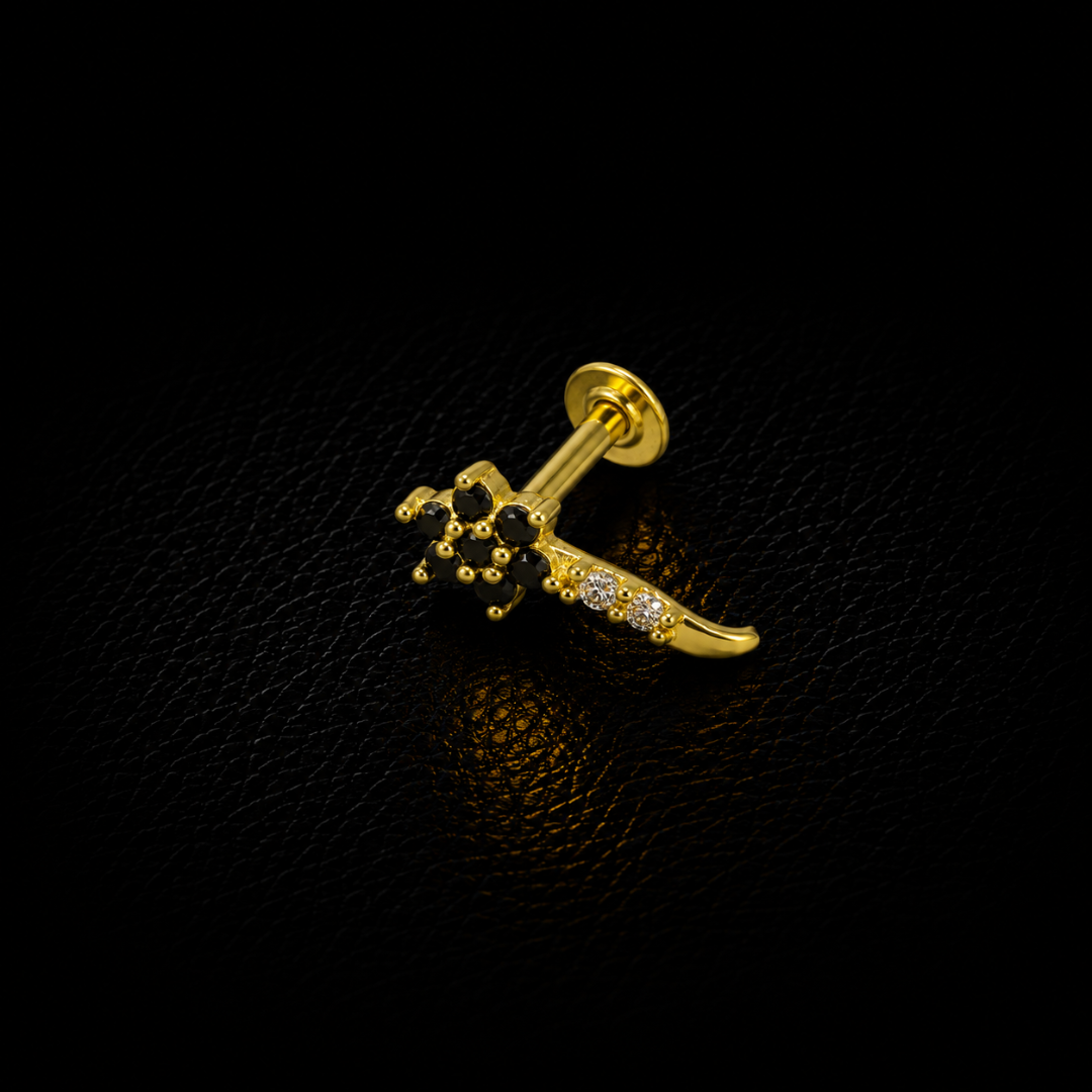 Midnight Blossom Gold-Plated Silver Nosepin