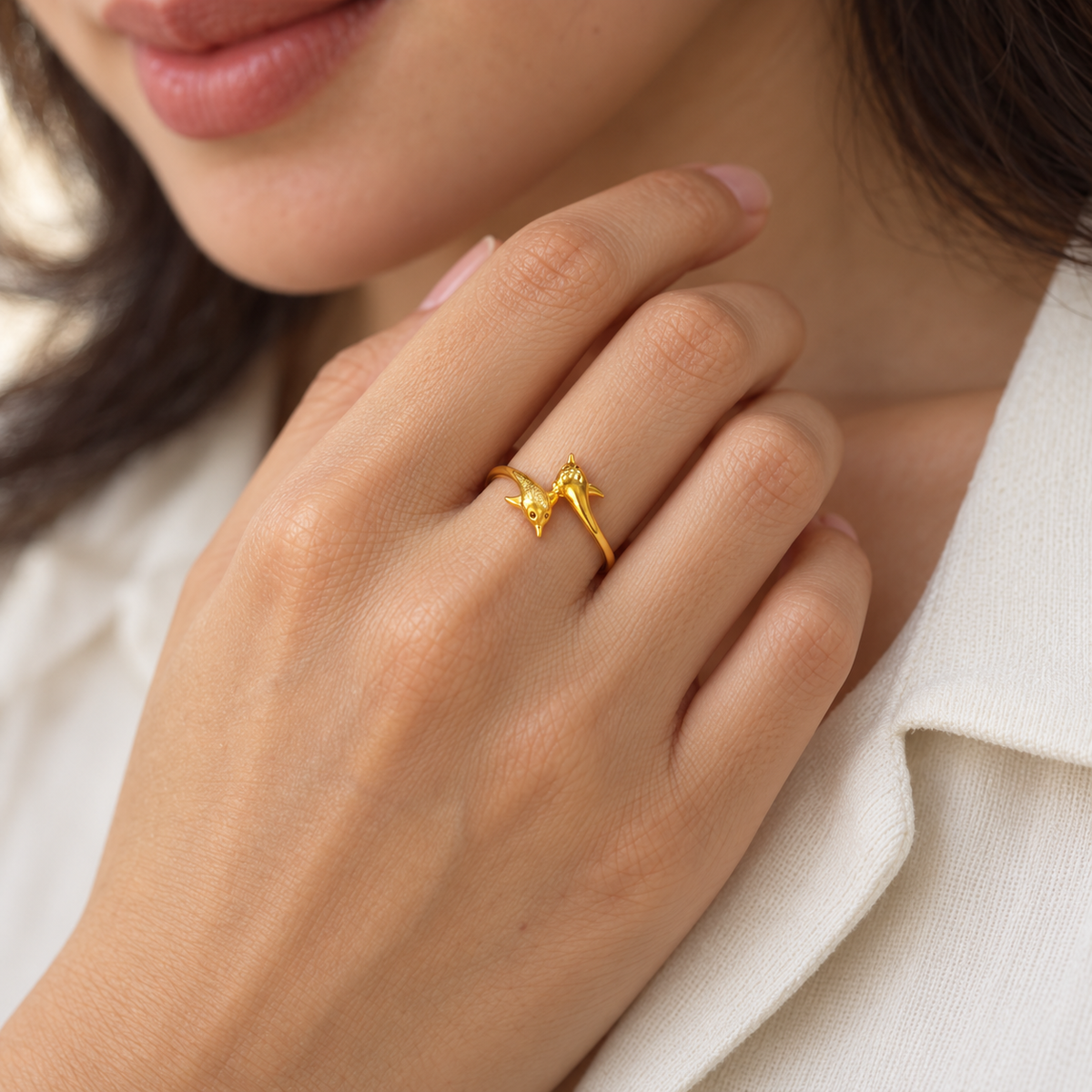 9K Gold Twin Dolphin Ring Size 13