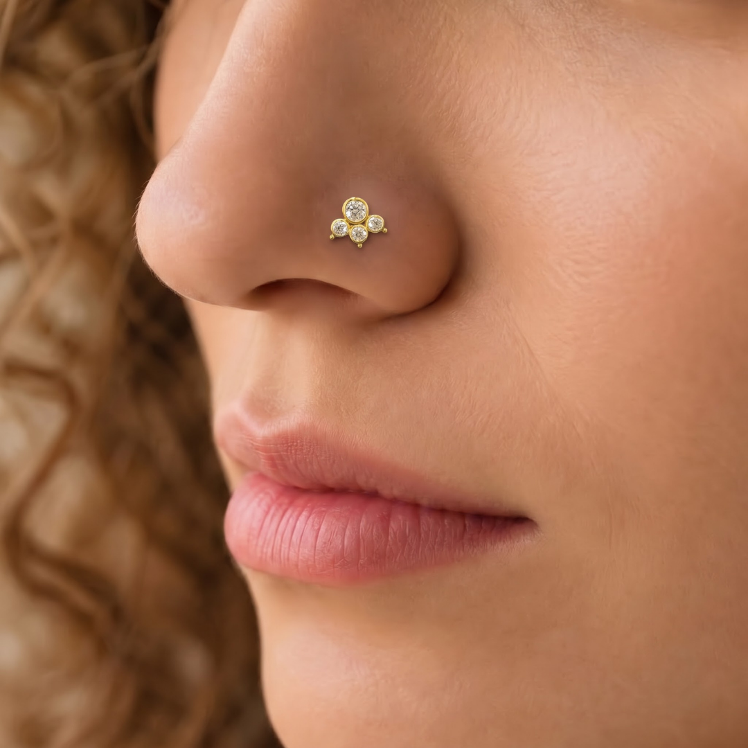 Celestial Trio Gold-Plated Silver Nose Pin