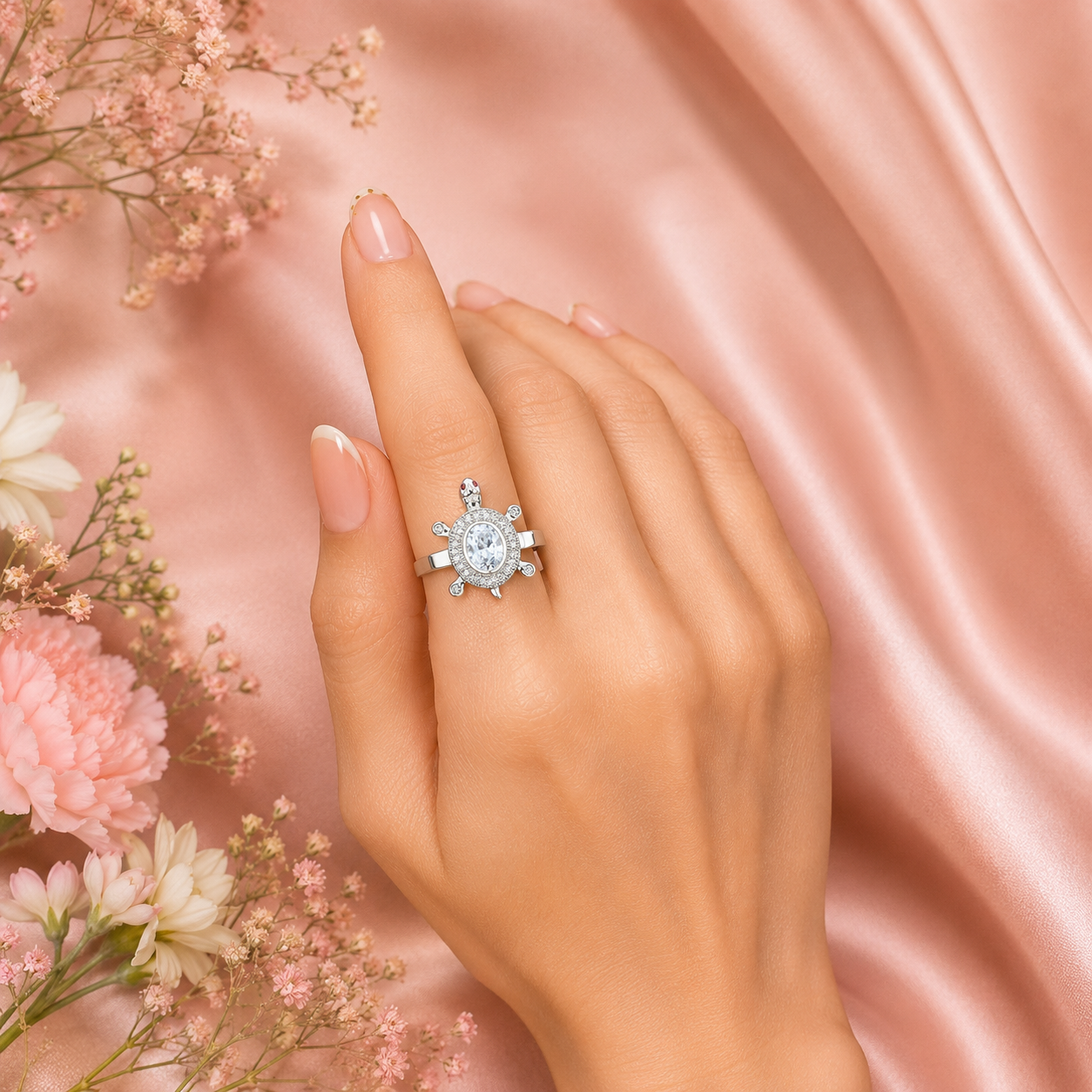 Silver Halo Aama Ring with Oval CZ Stone
