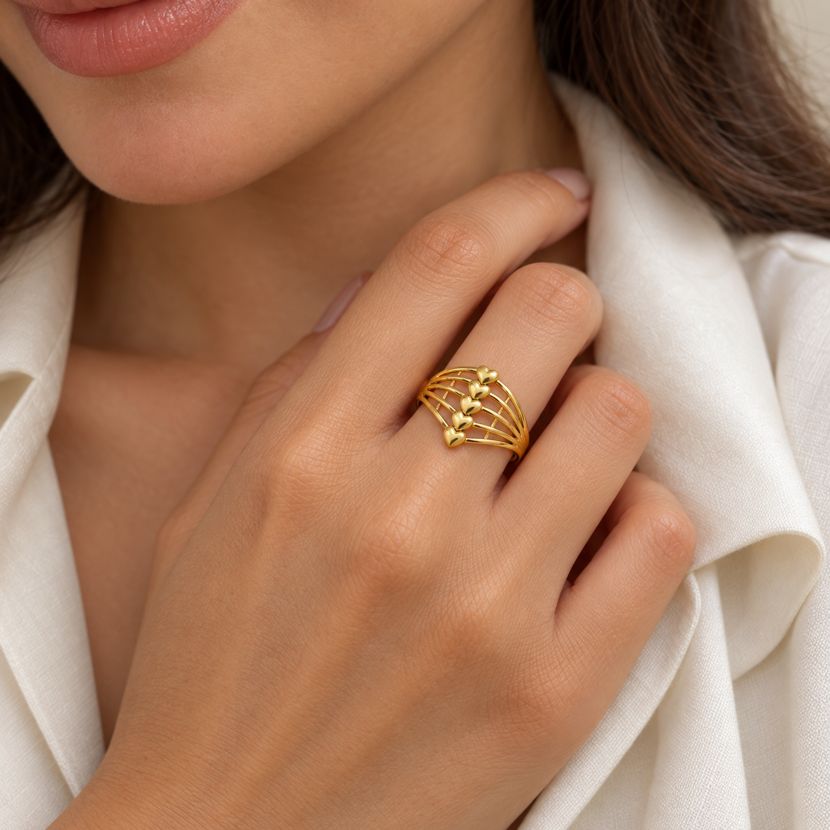 9K Gold Five Hearts Ring Size 14