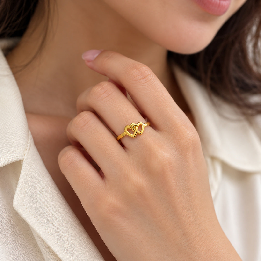 9K Gold Double Heart Ring Size 13