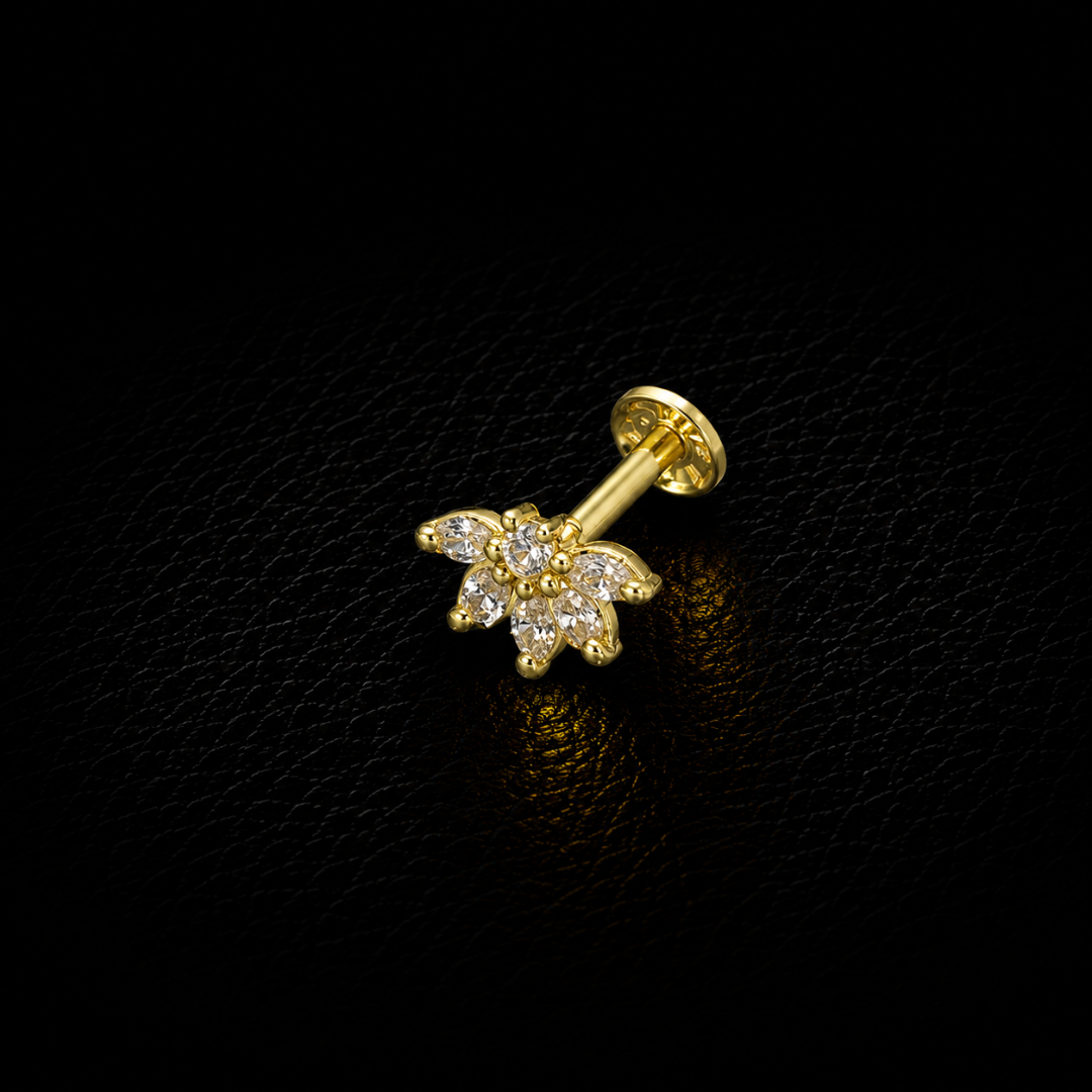 Crystal Lotus Bloom Gold-Plated Silver Nosepin