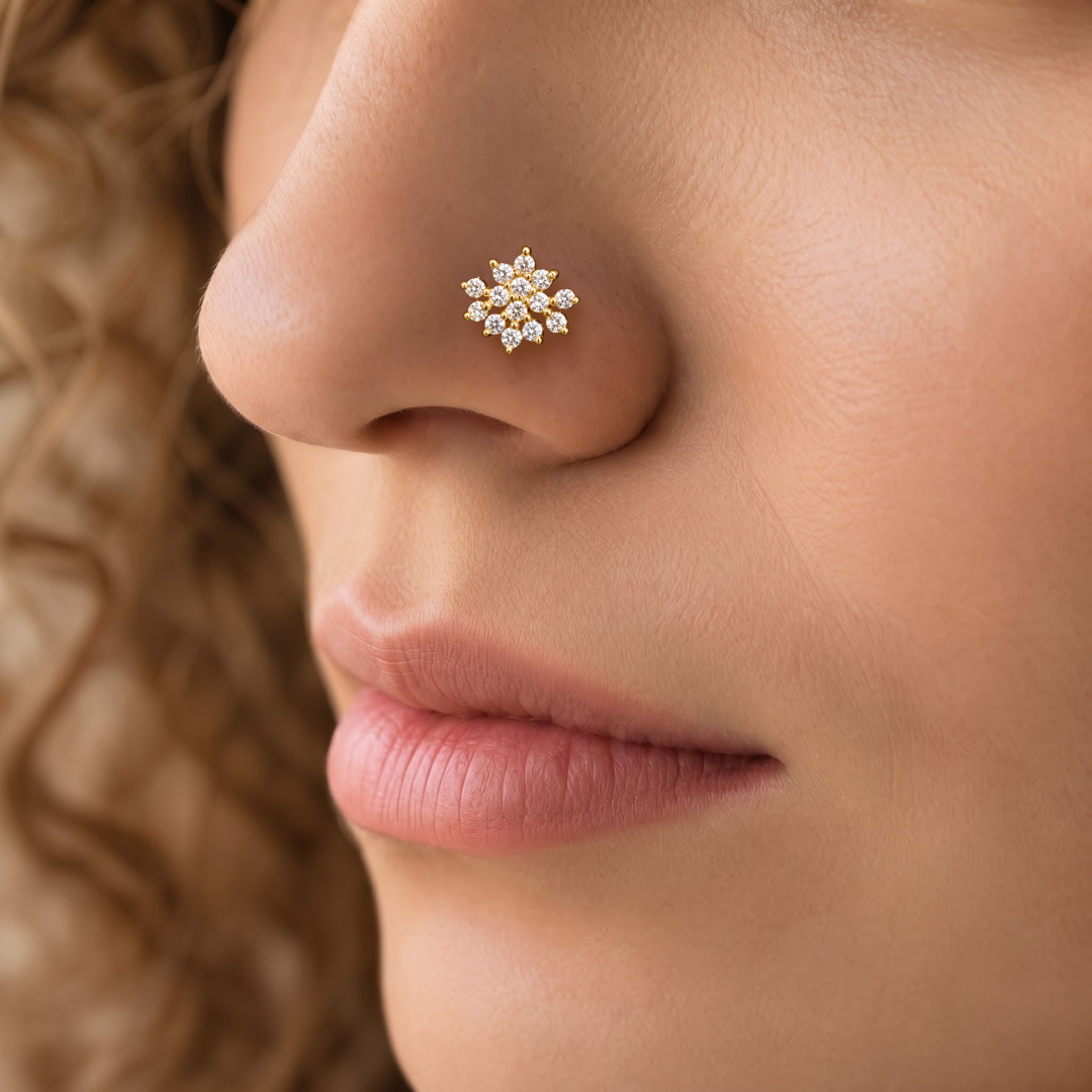 Crystal Starburst Gold-Plated Silver Nose Pin