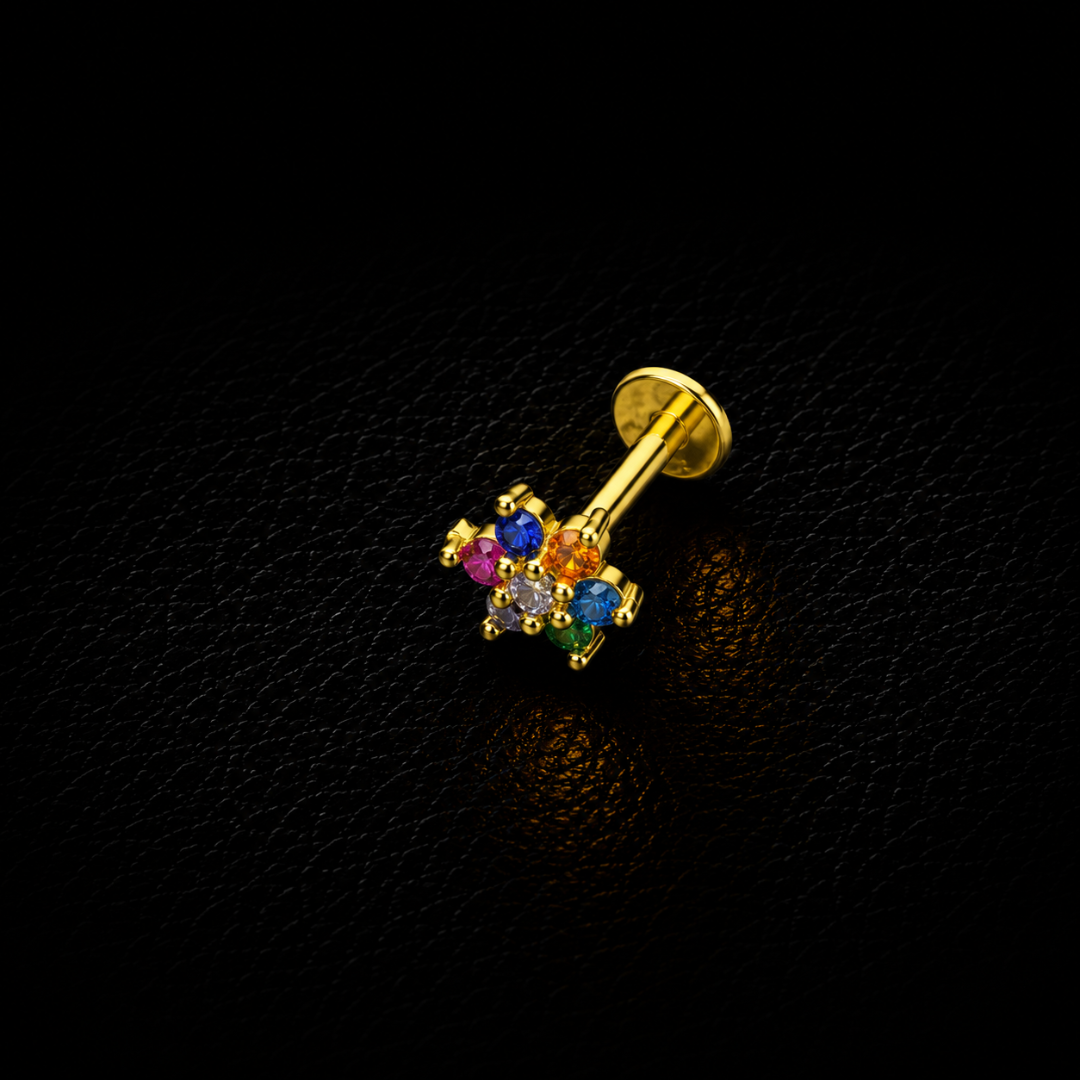Navaratna Floral Gold-Plated Silver Nosepin