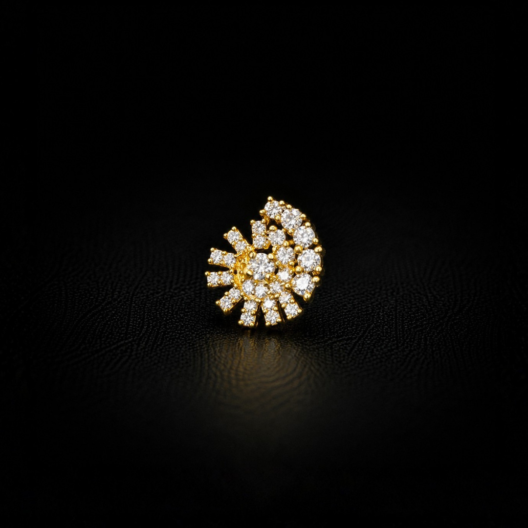 Gold Plated 92.5 Sterling Silver CZ Designer Nose Pin