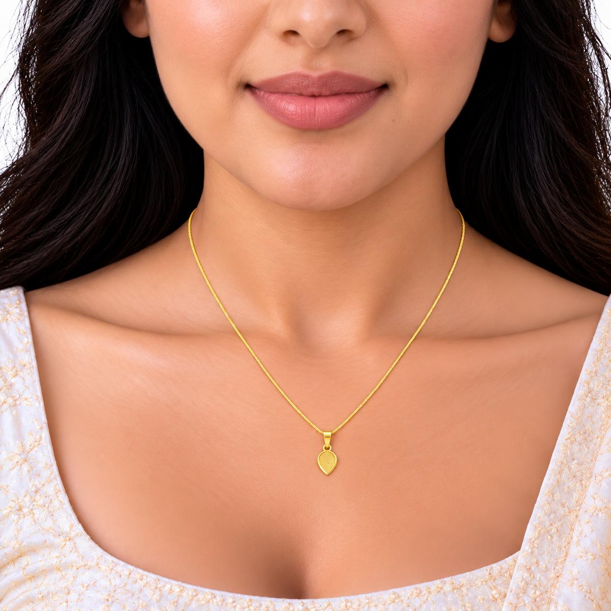 9K Gold Textured Teardrop Thali Chain