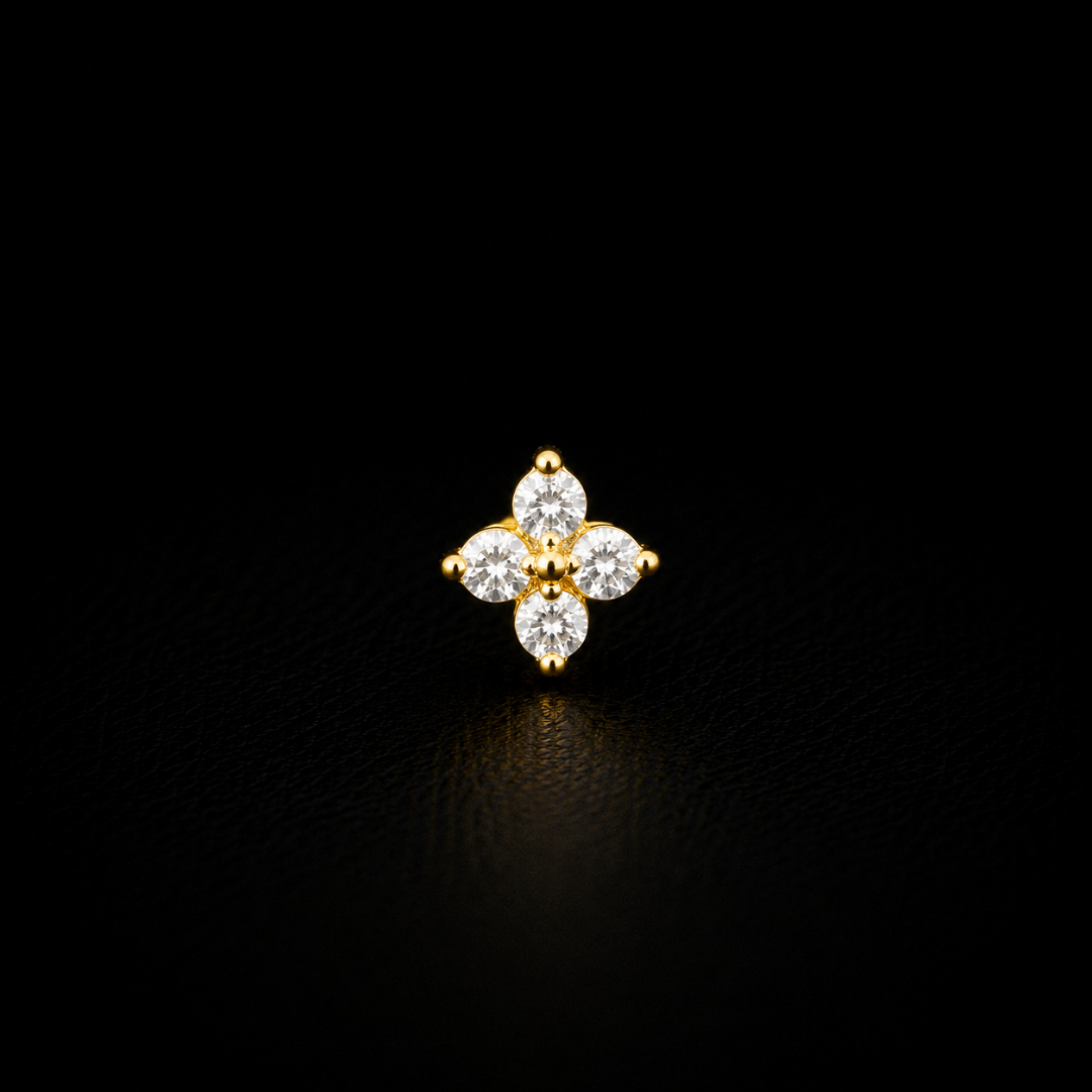 Gold Plated 92.5 Sterling Silver Floral CZ Nose Pin |