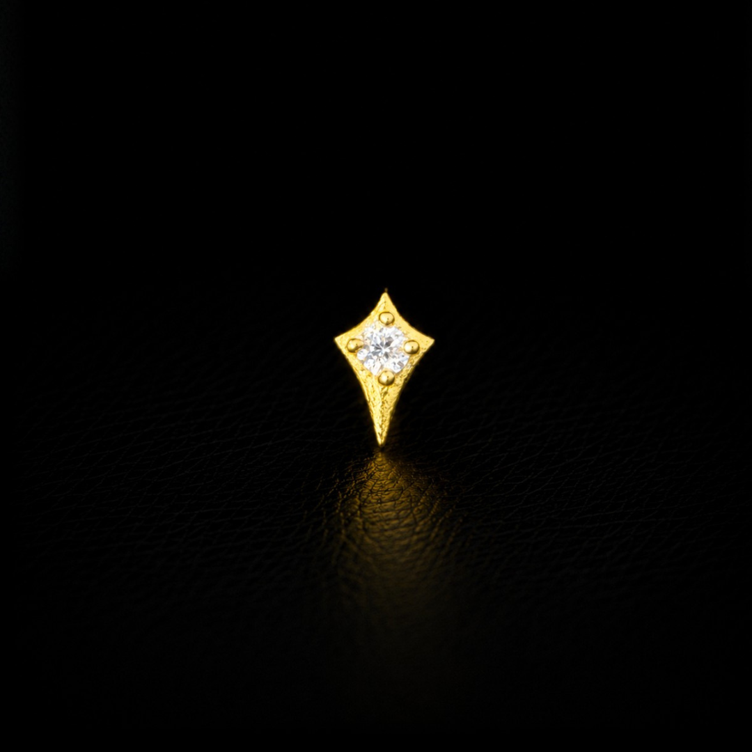 Gold Plated 92.5 Sterling Silver CZ Diamond Shape Nose Pin