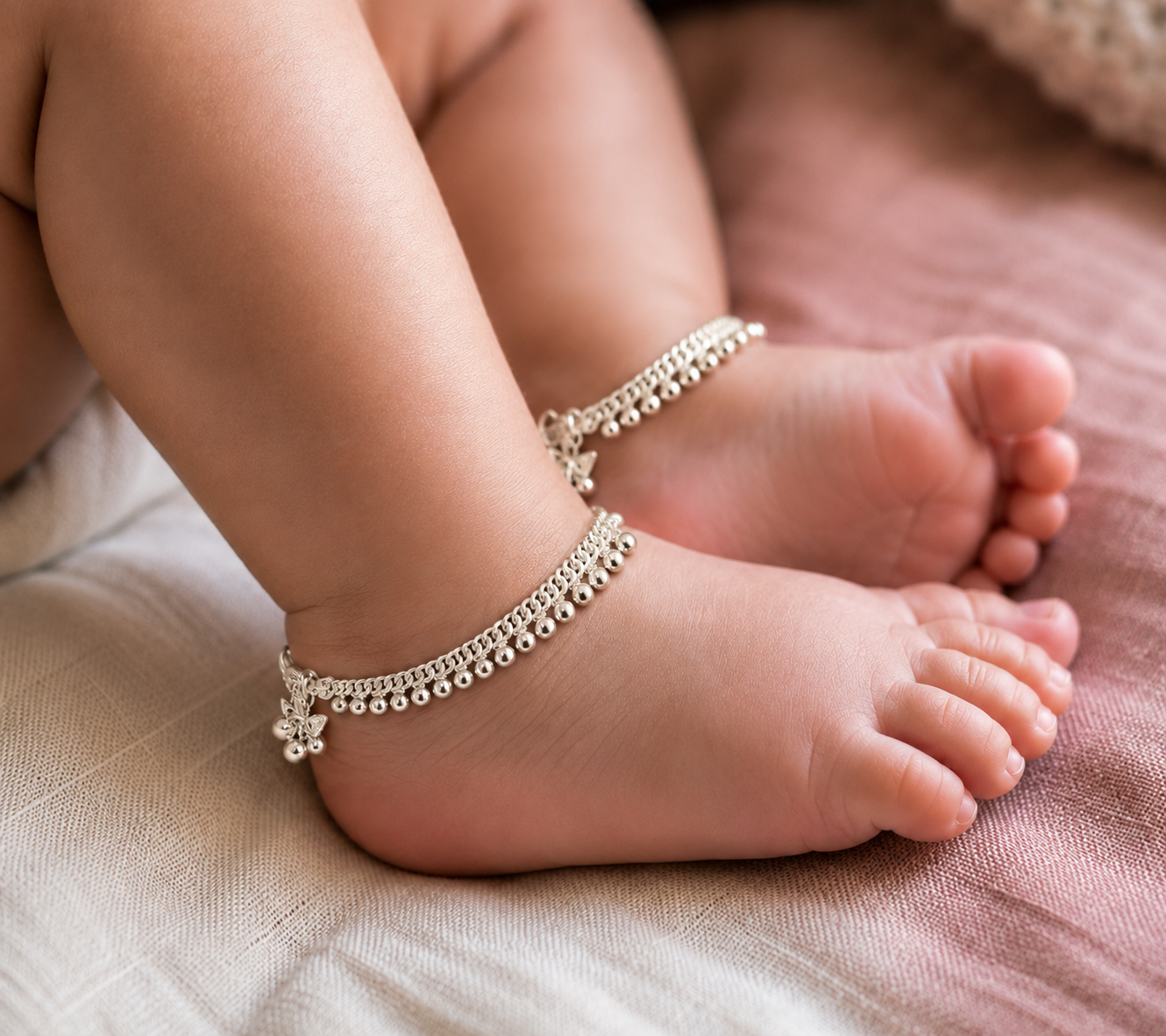 Silver 5inch Tiny Bells Baby Anklet