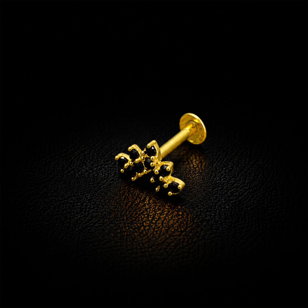 Elegant Black Stone Gold Plated Silver Nosepin