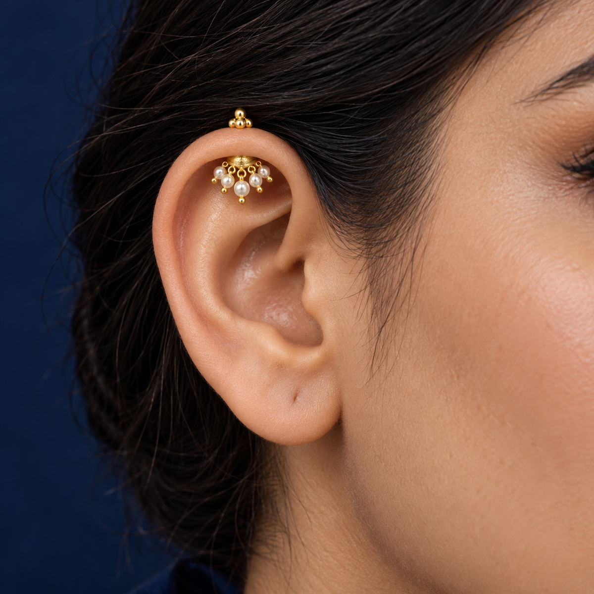 Pearl Jhumka Golden Bugadi