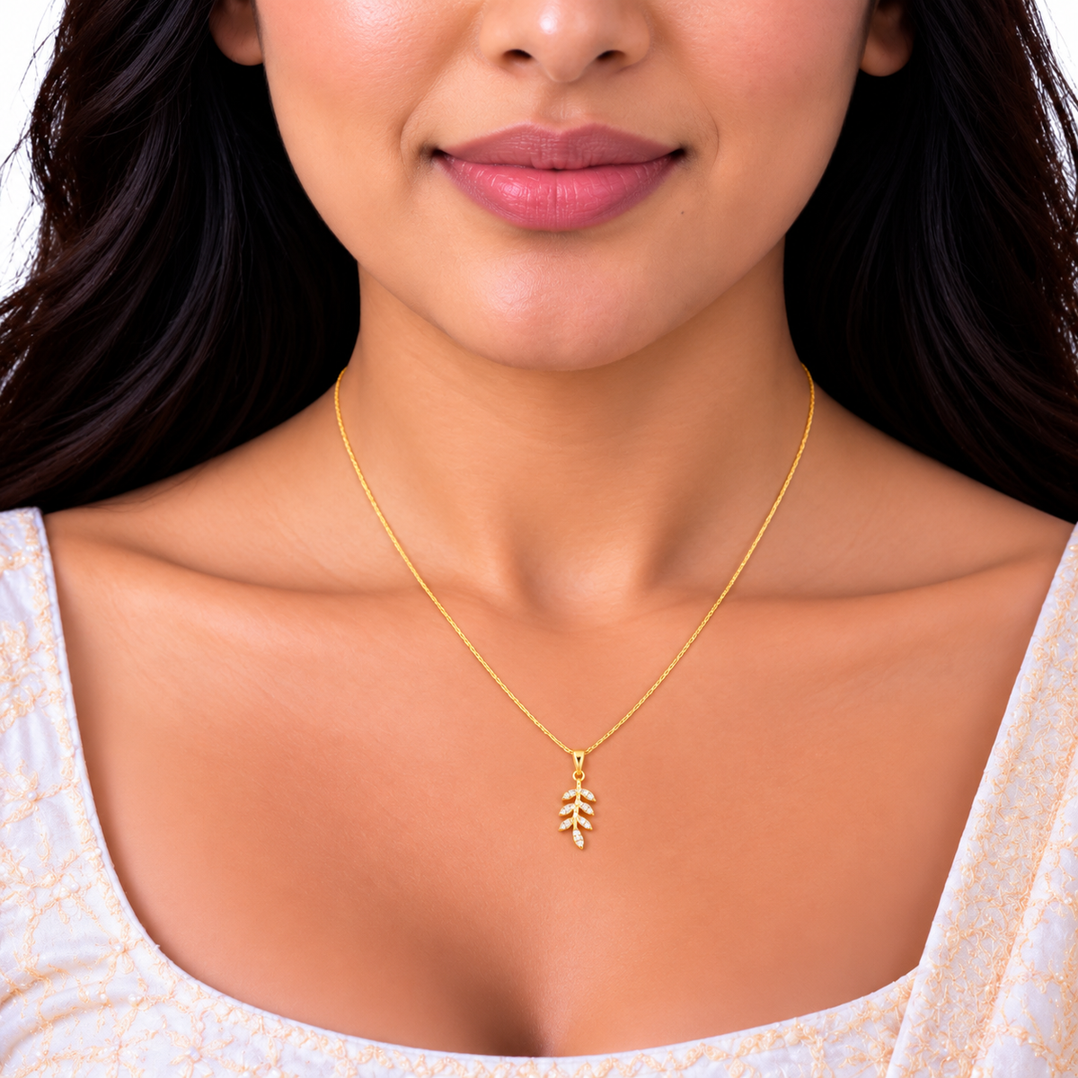 9K Gold White Stone Butterfly Pendant Chain
