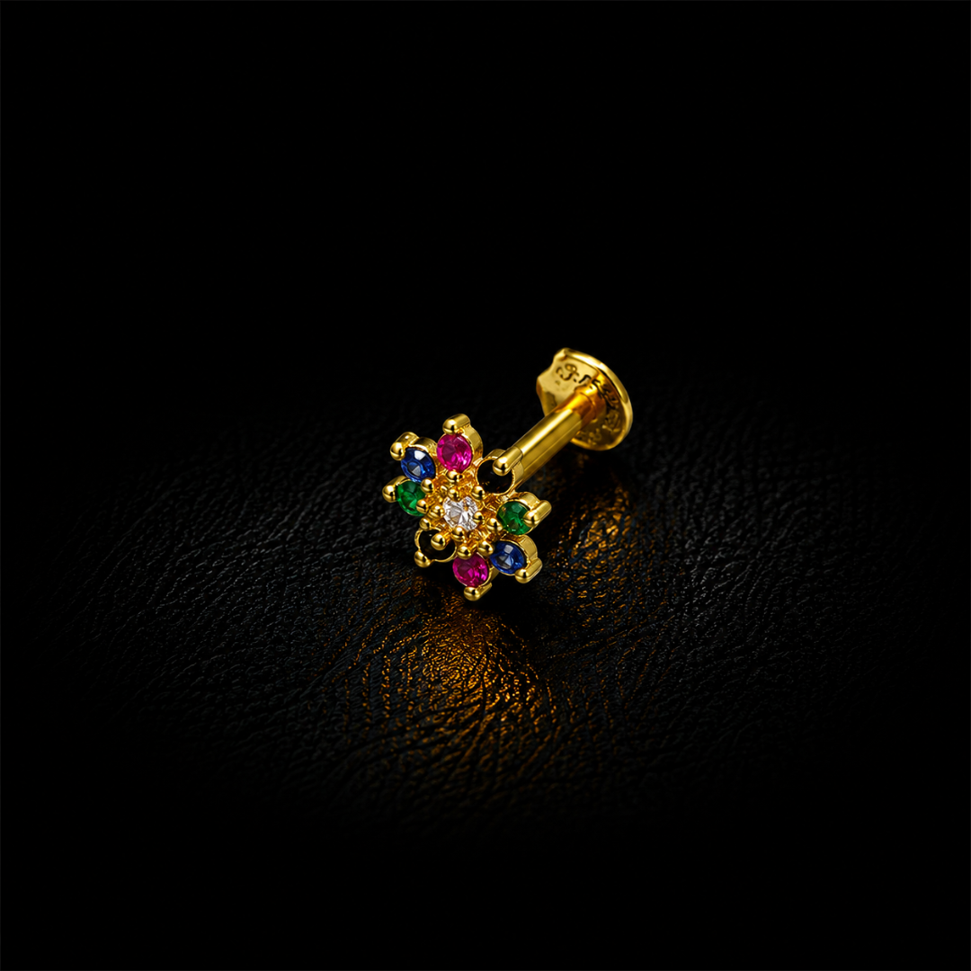 Navaratna Bloom Gold-Plated Silver Nosepin