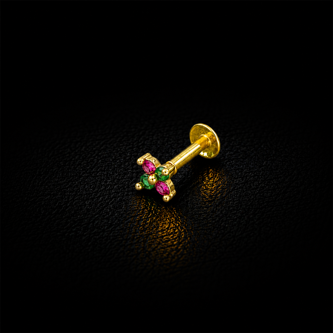 Emerald Rose Petal Gold-Plated Silver Nosepin