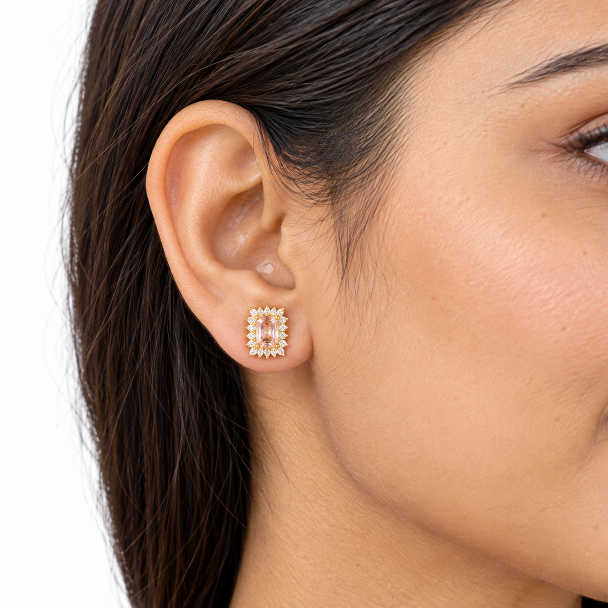 9K Gold Blush Pink Petal Halo Studs