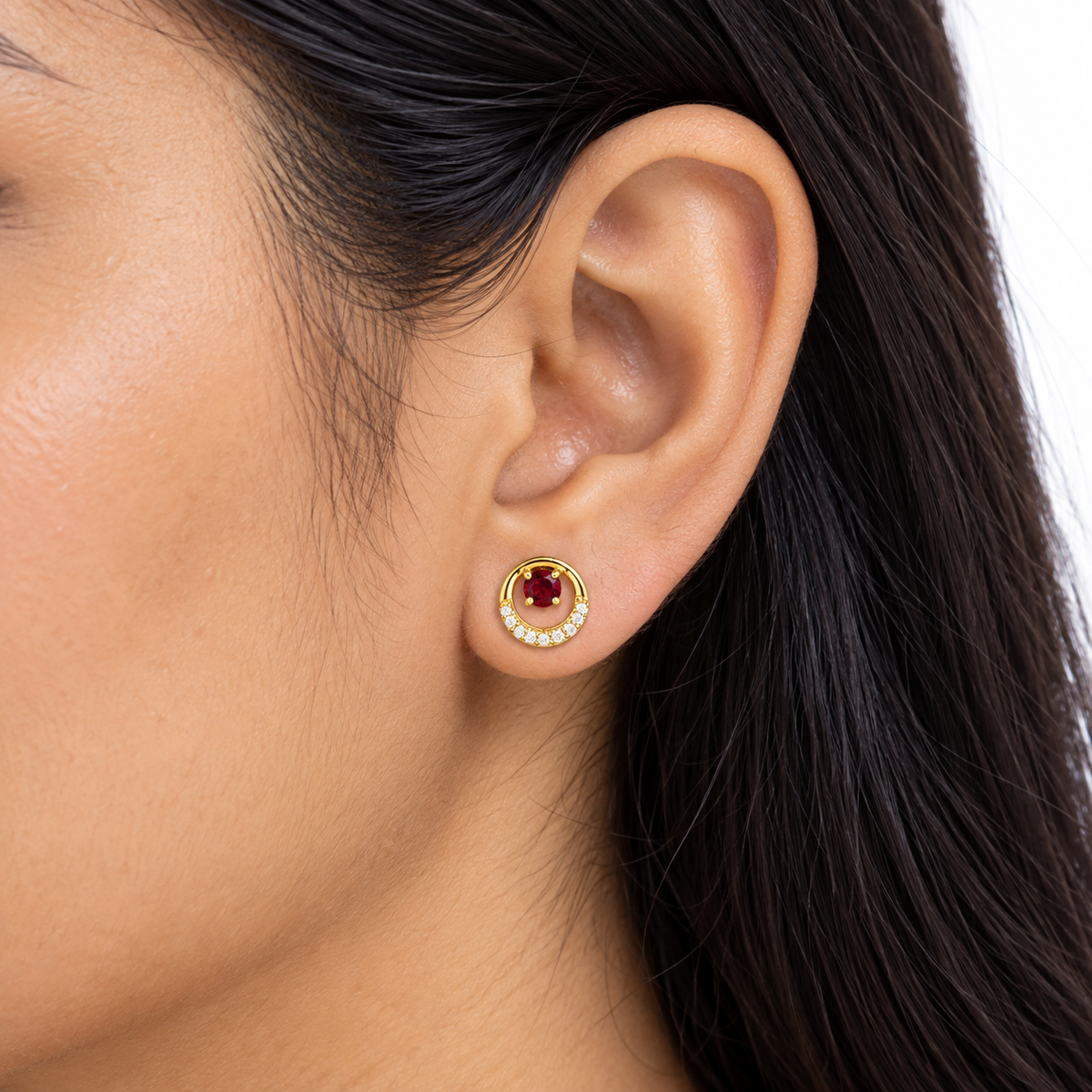 9K Gold Red Stone Circle Studs