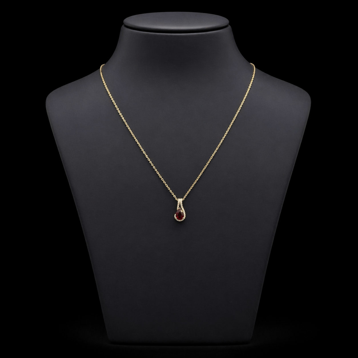 Crimson Teardrop Silver Necklace