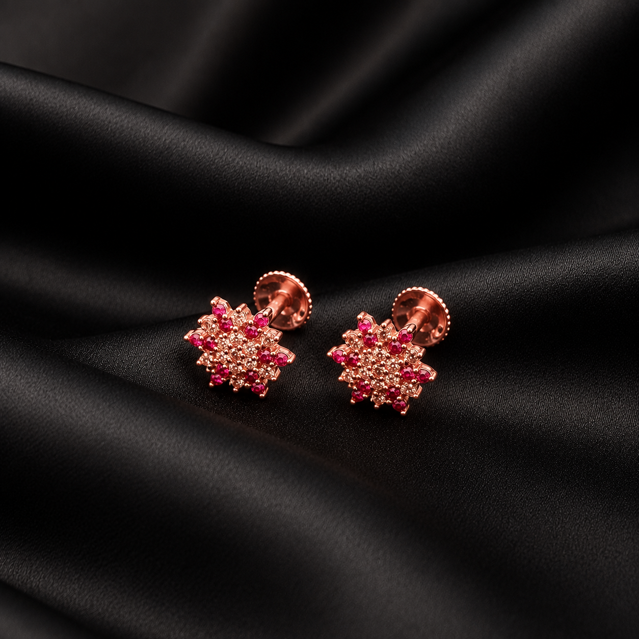 Blossom Sparkle Rose Gold Silver Earrings