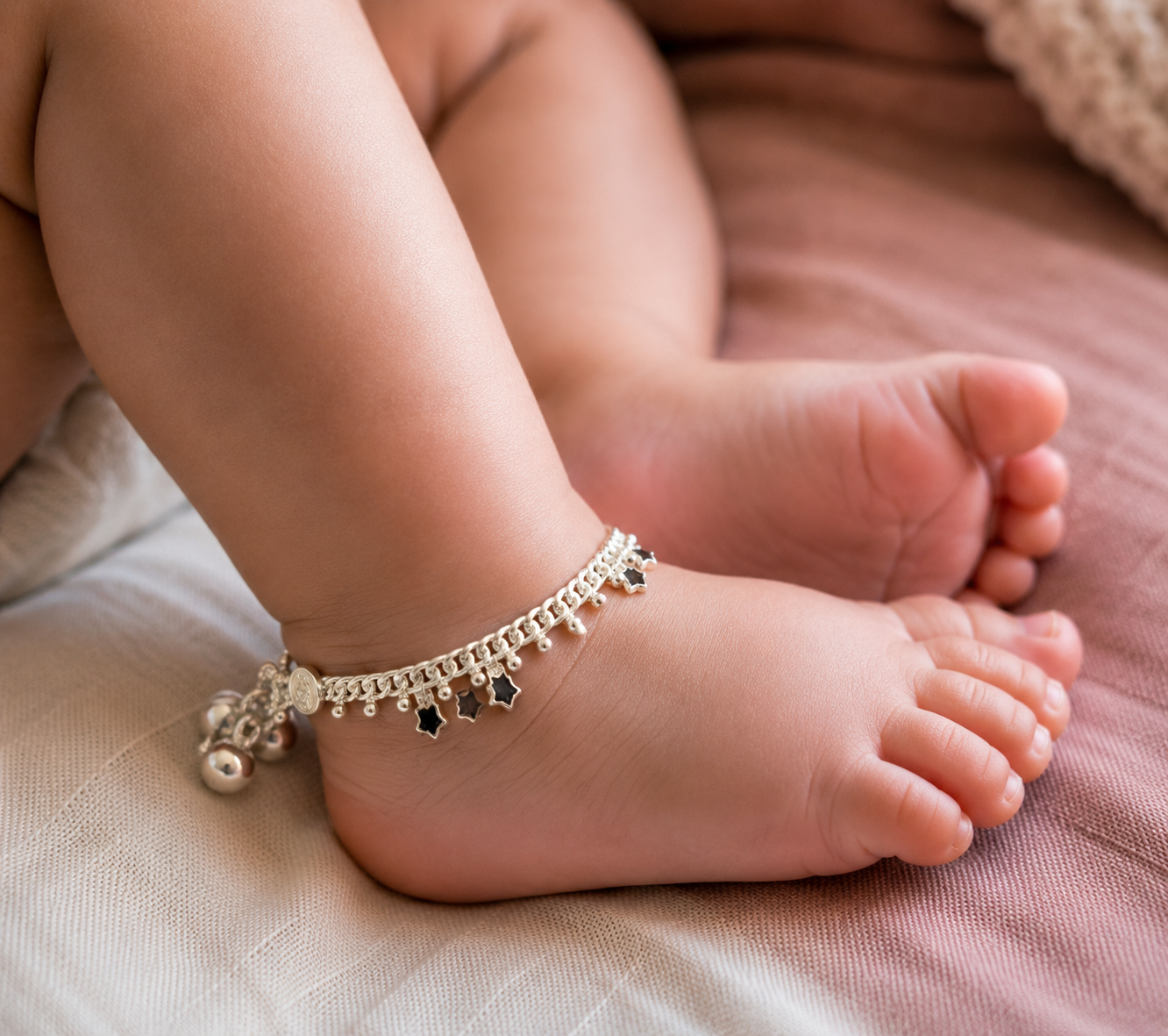 Silver 5inch Star Charm Baby Anklet