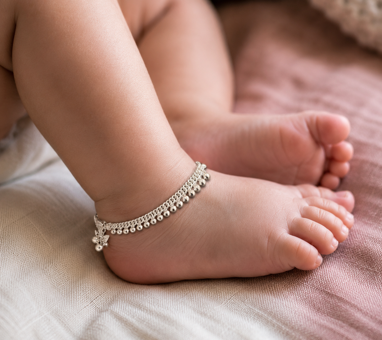 Silver 5inch Tiny Bells Baby Anklet