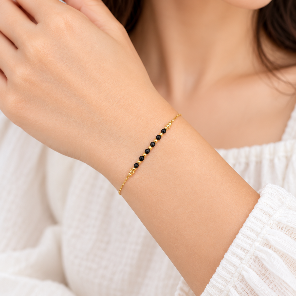 18K Golden Grace Black Bead Bracelet 1.22Gram