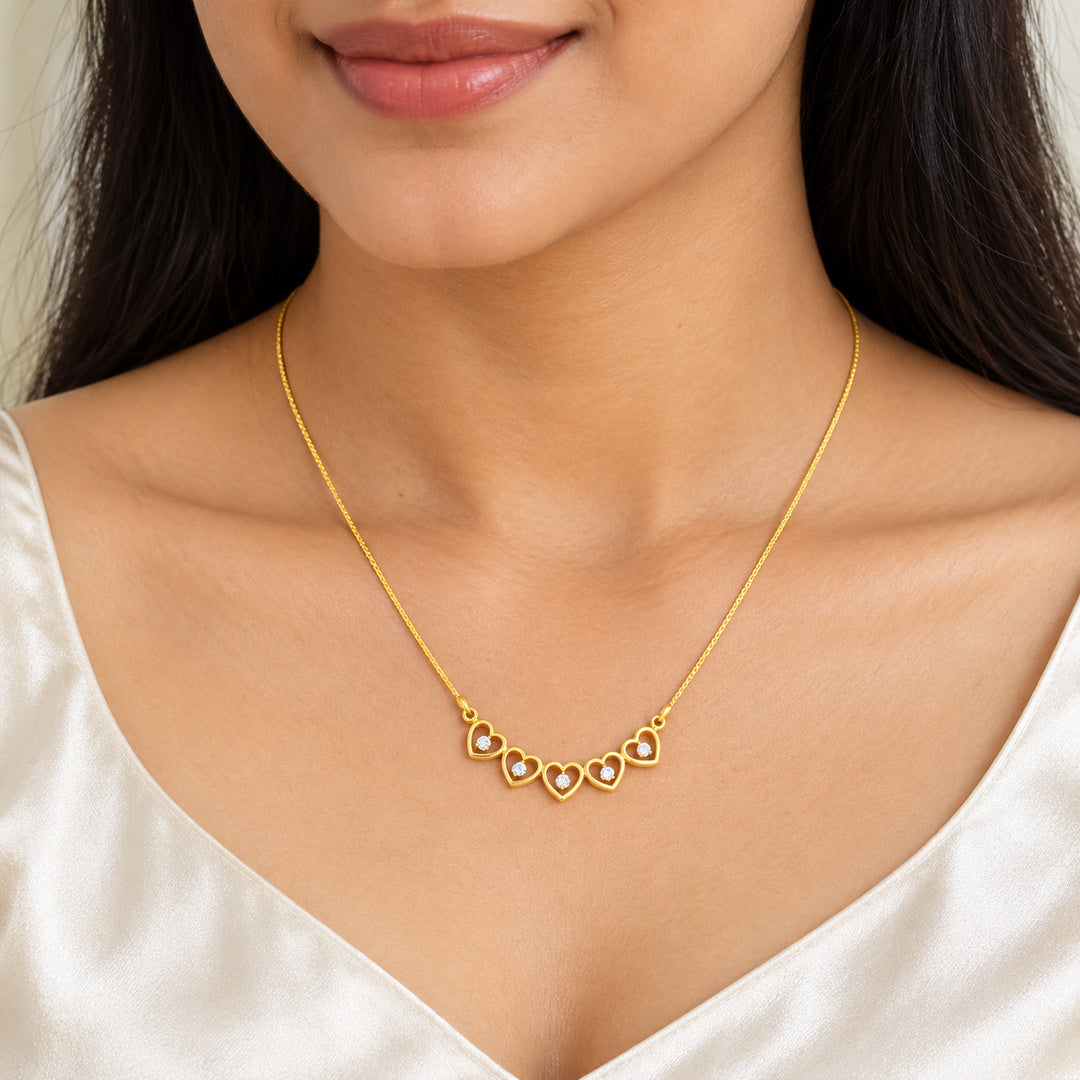 Five Heart Diamond Gold Necklace