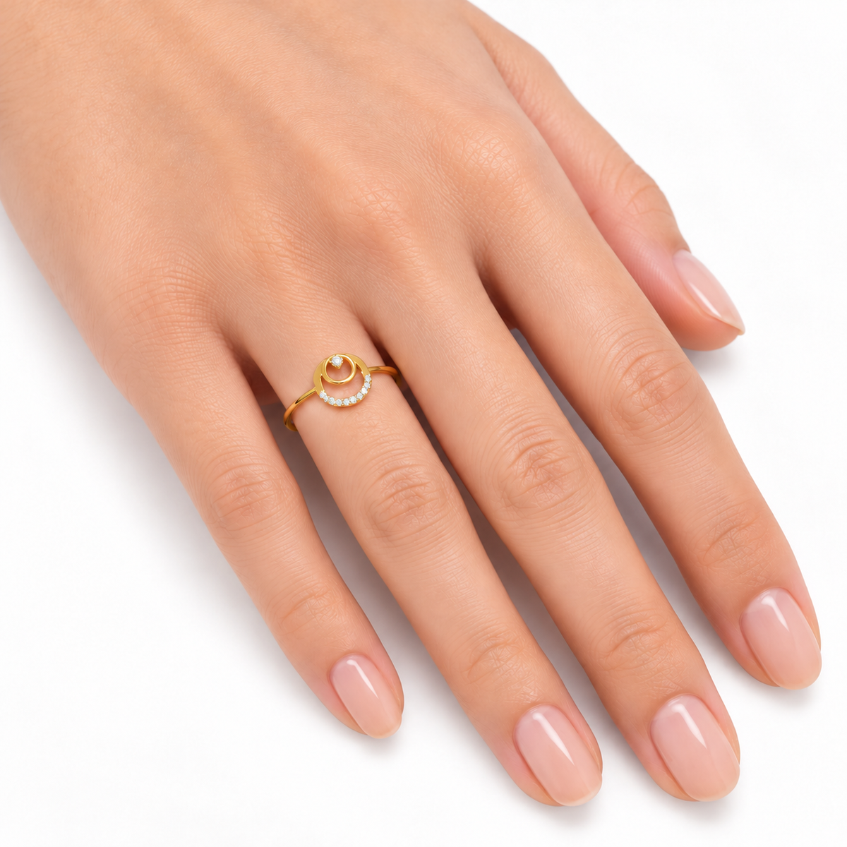 Diamond Double Circle Swirl Ring