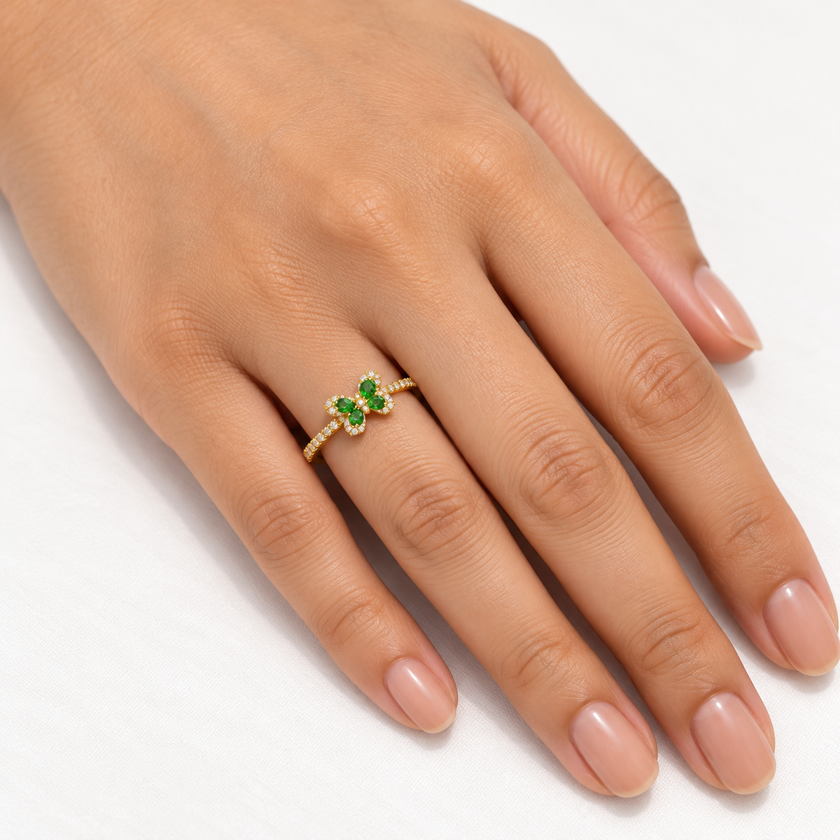 18K Gold Emerald Green Butterfly Stone Ring