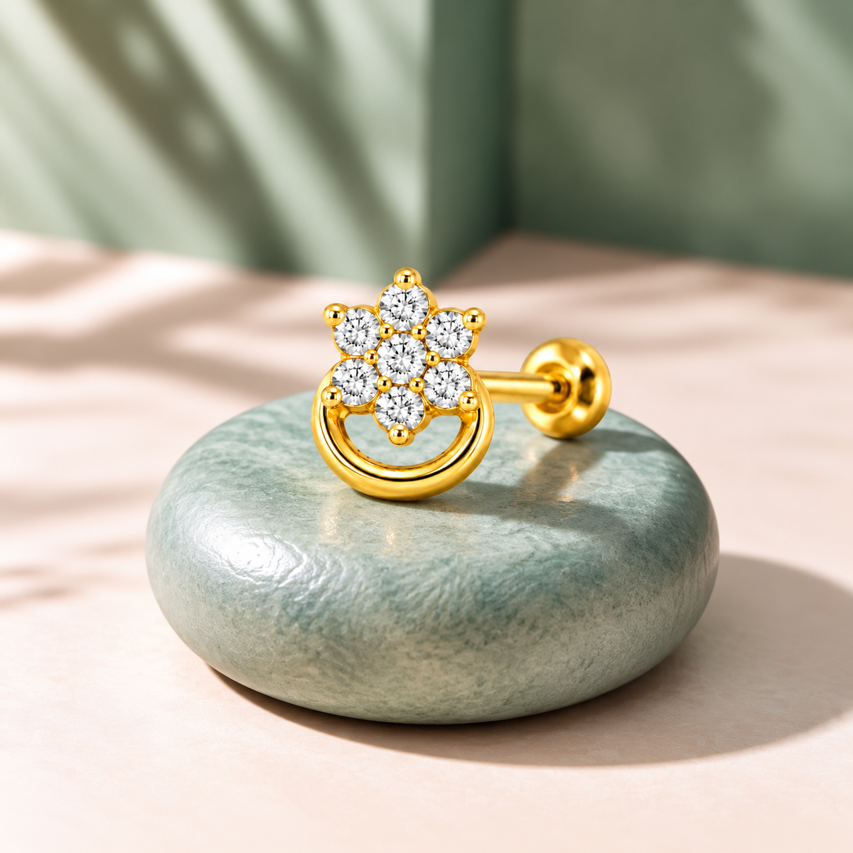 Sparkling Floral Hoop Gold Nosepin
