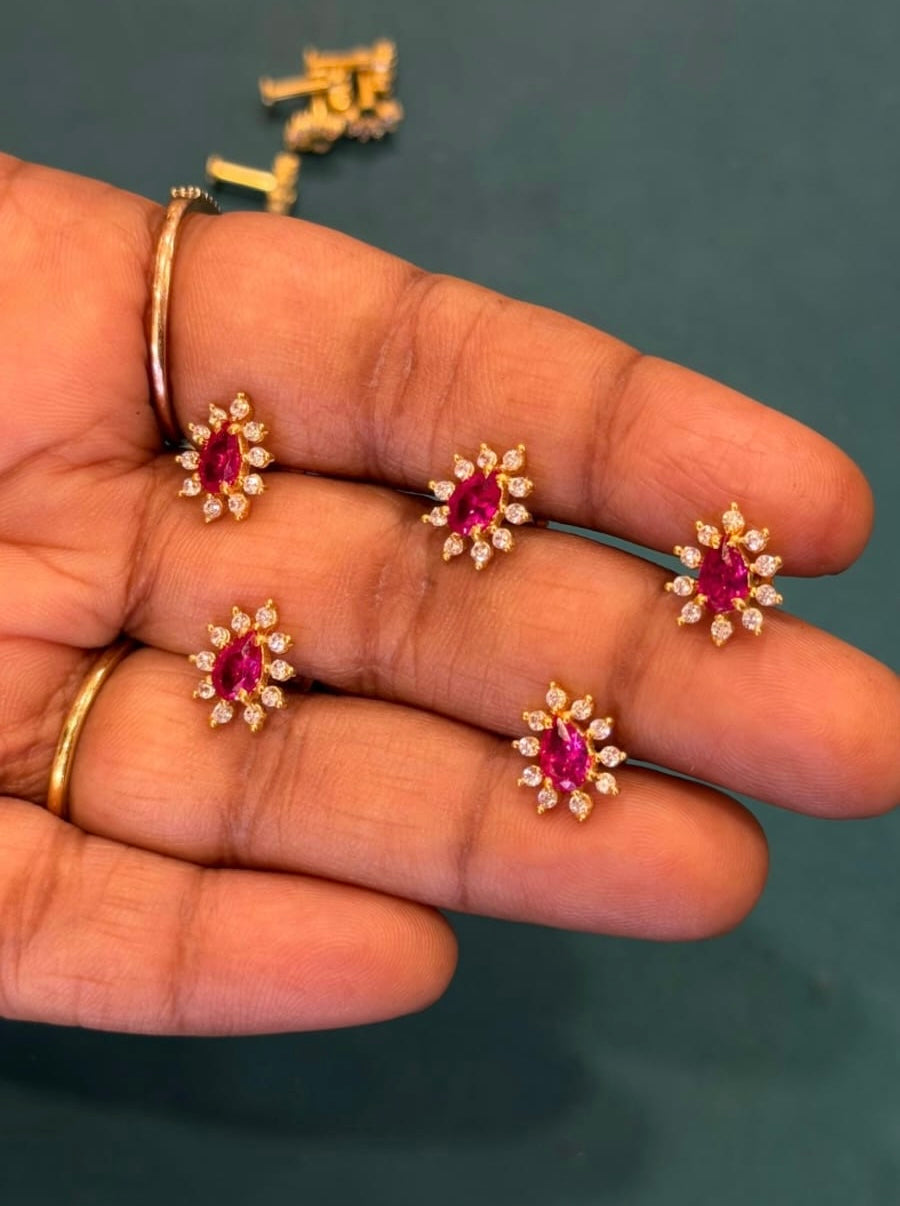 Gold Plated Silver Nosepin Majenta Flower