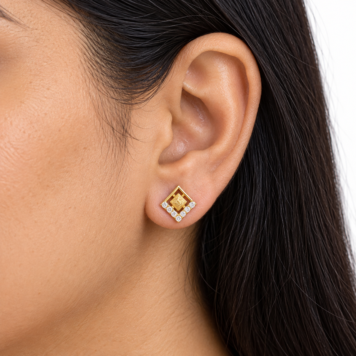 9K Gold Geometric Rhombus Studs