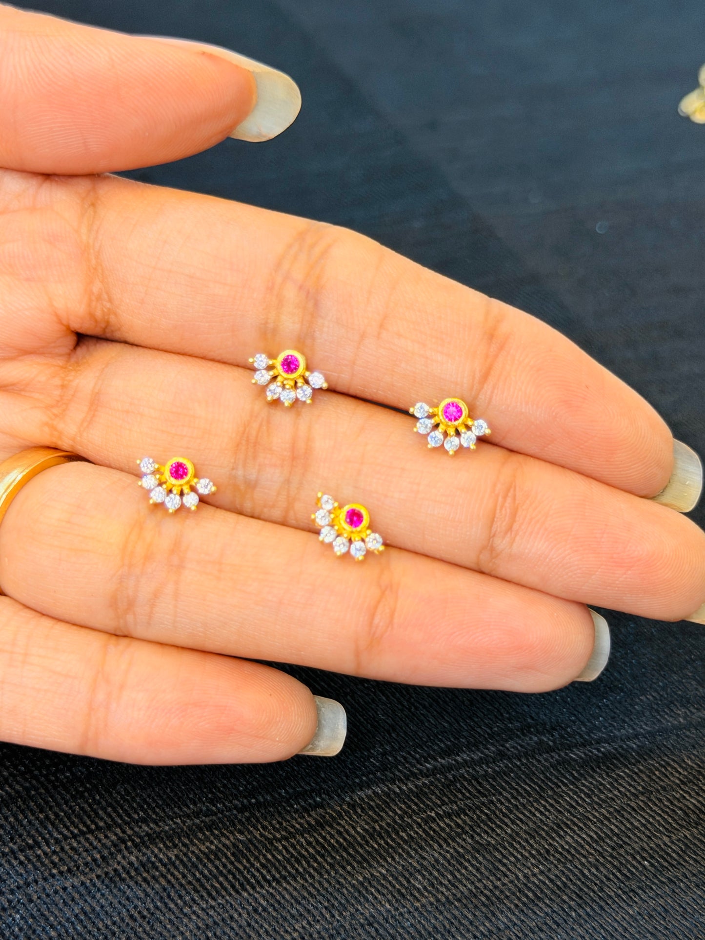 Gold-Plated 92.5 Sterling Silver Pink Floral Nose Pin