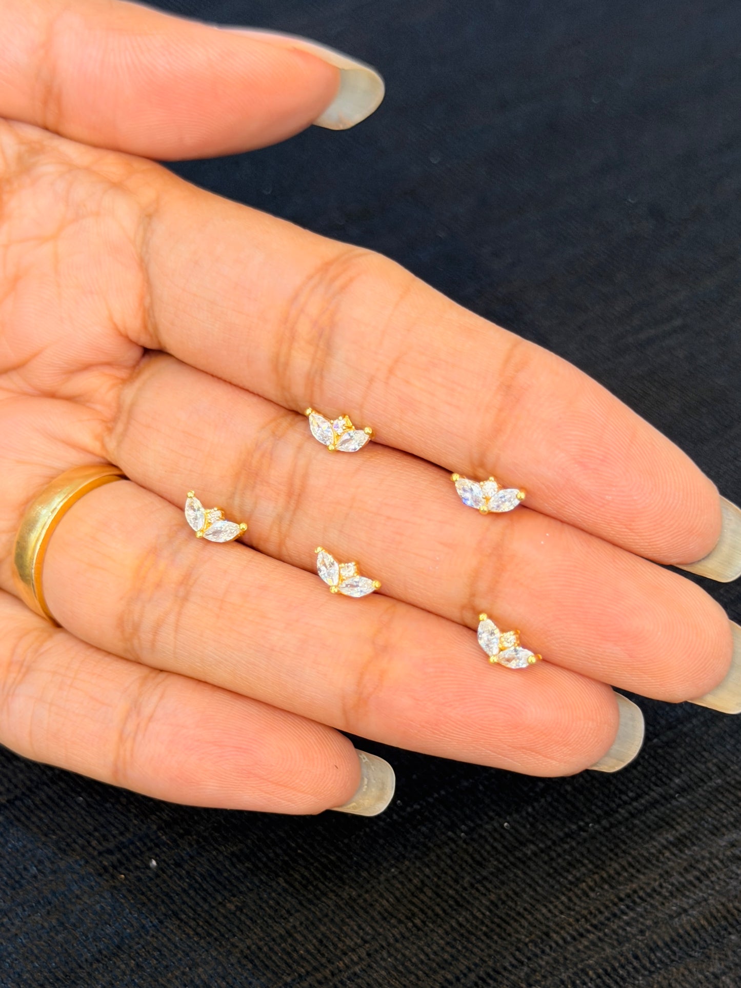 Gold Plated 92.5 Sterling Silver CZ Leaf Nose Pin | Elegant Minimalist Nose Stud