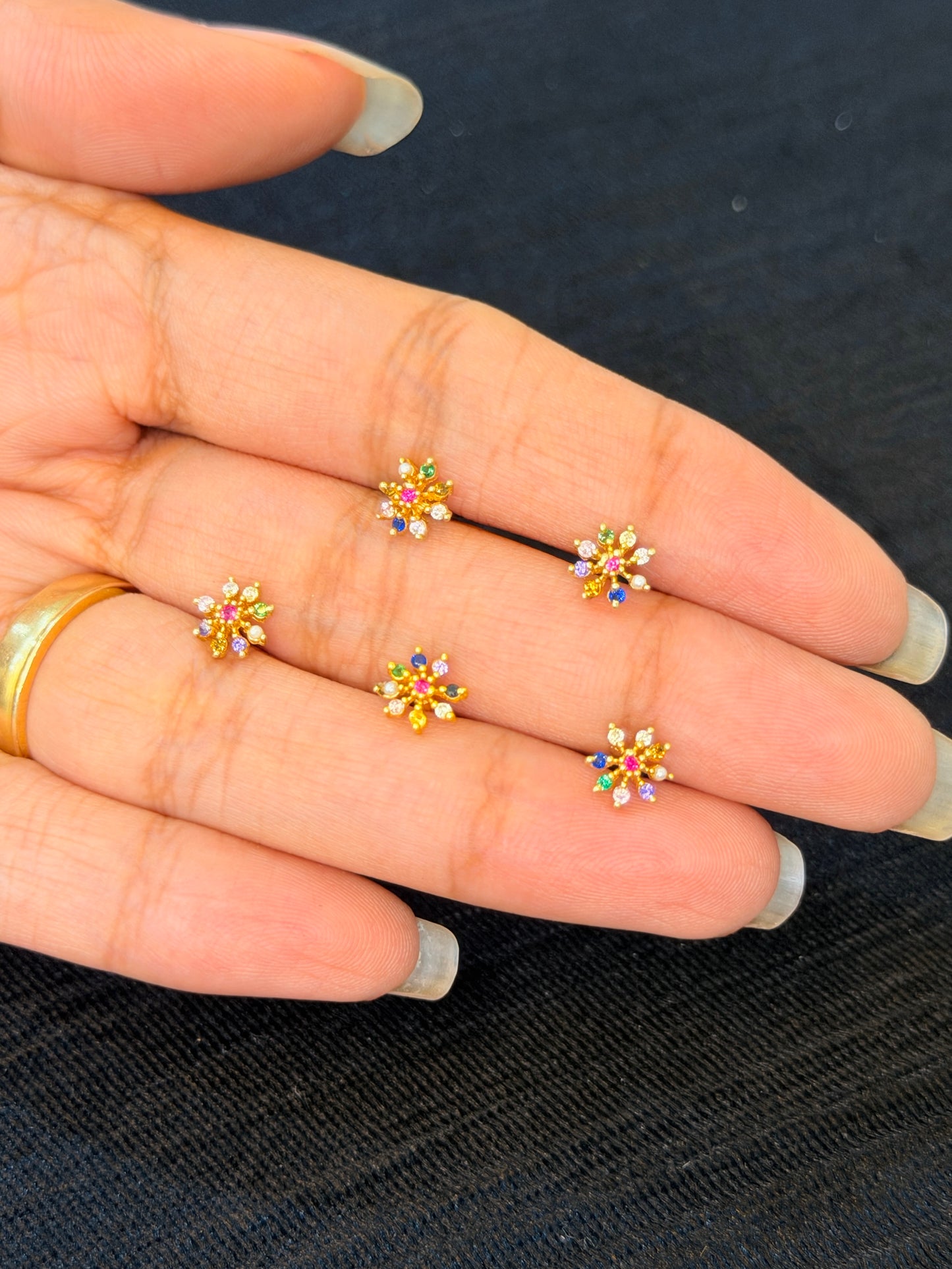 Gold Plated 92.5 Sterling Silver Multicolor Floral Nose Pin