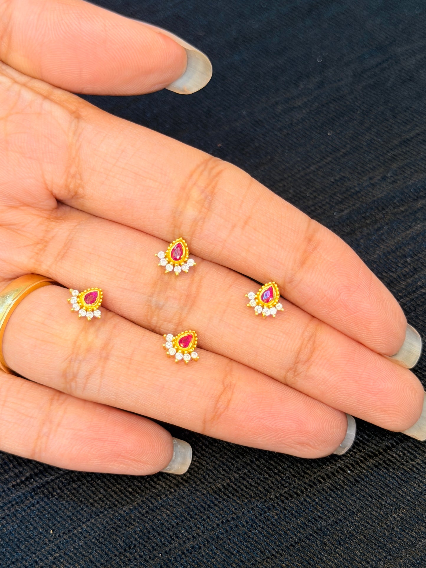 Gold Plated 925 Sterling Silver Pink Teardrop CZ Nose Pin