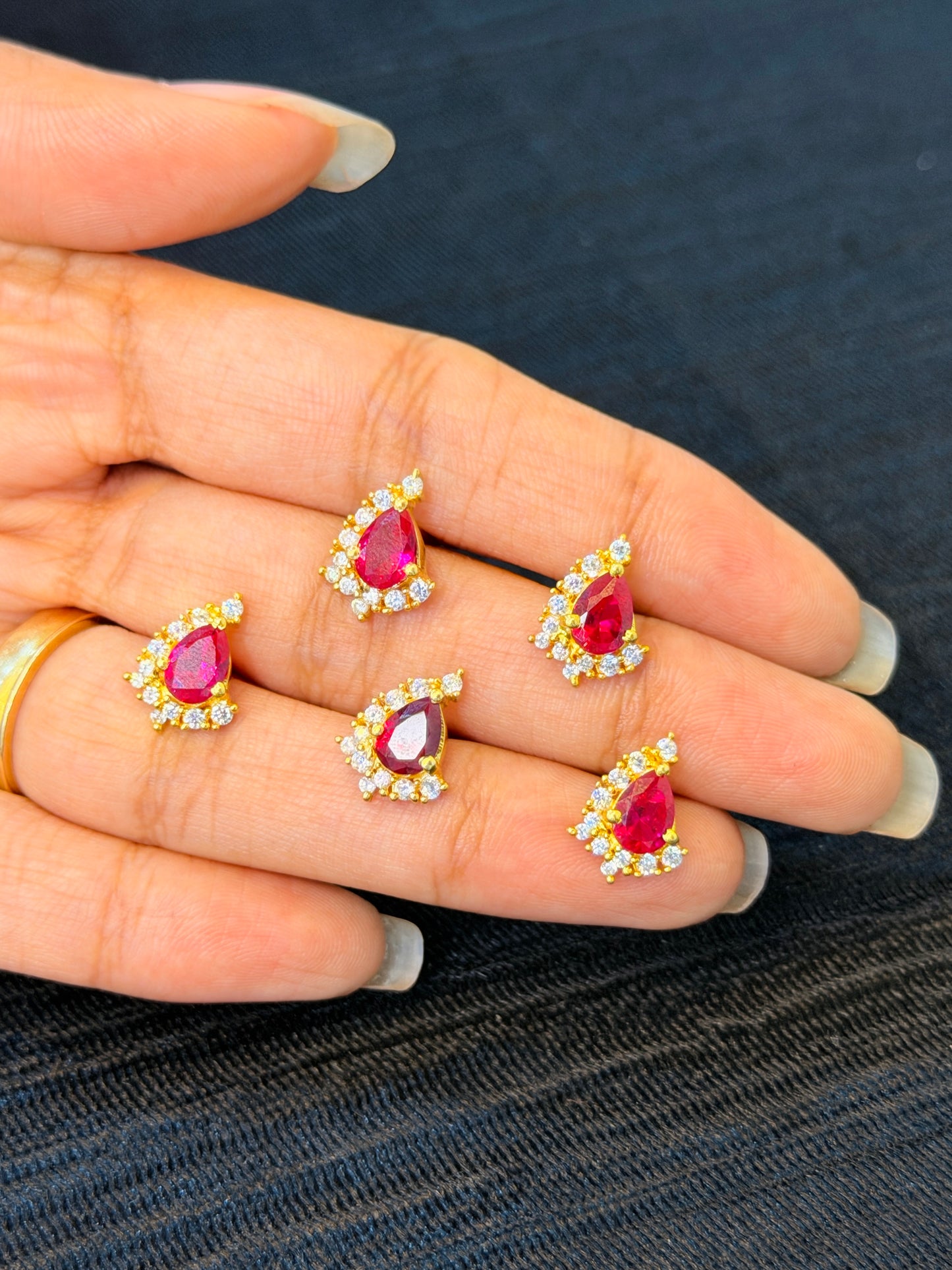 Gold Plated 92.5 Sterling Silver Ruby Red Teardrop CZ Nose Pin
