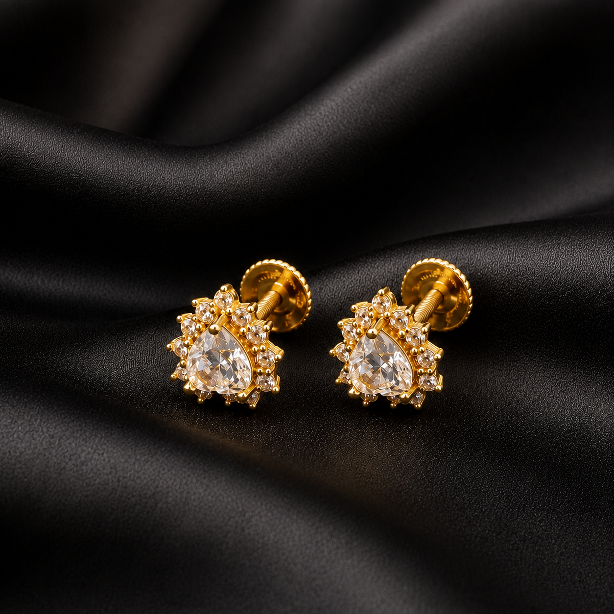 Crystal Teardrop Halo Gold Plated Silver Earrings