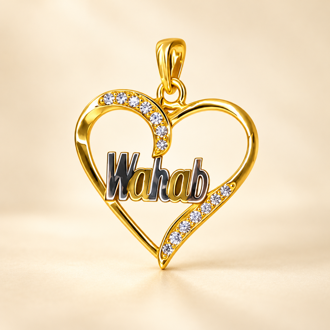 22K Gold Two-Tone Heart Name Pendant