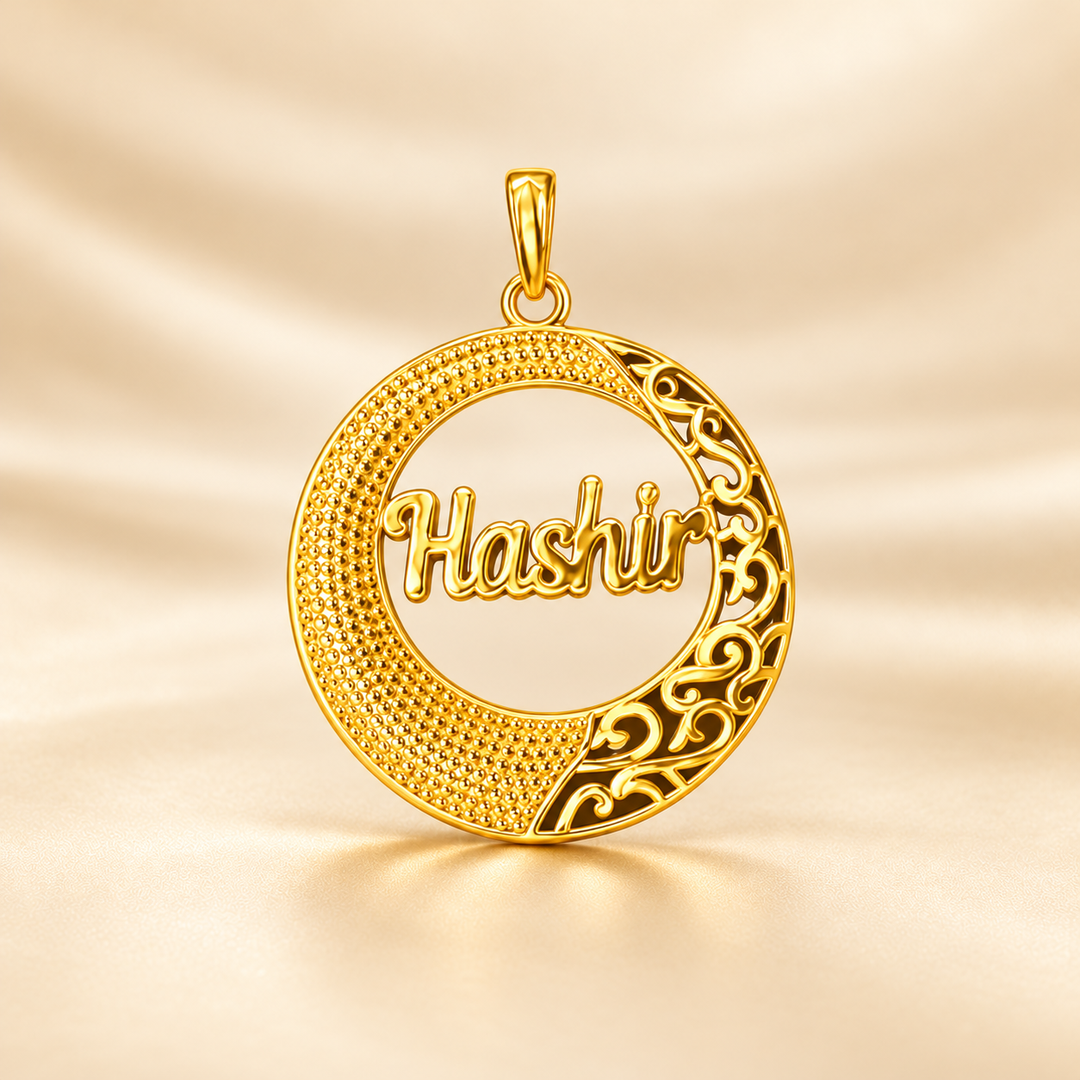 22K Gold Crescent Moon Name Pendant
