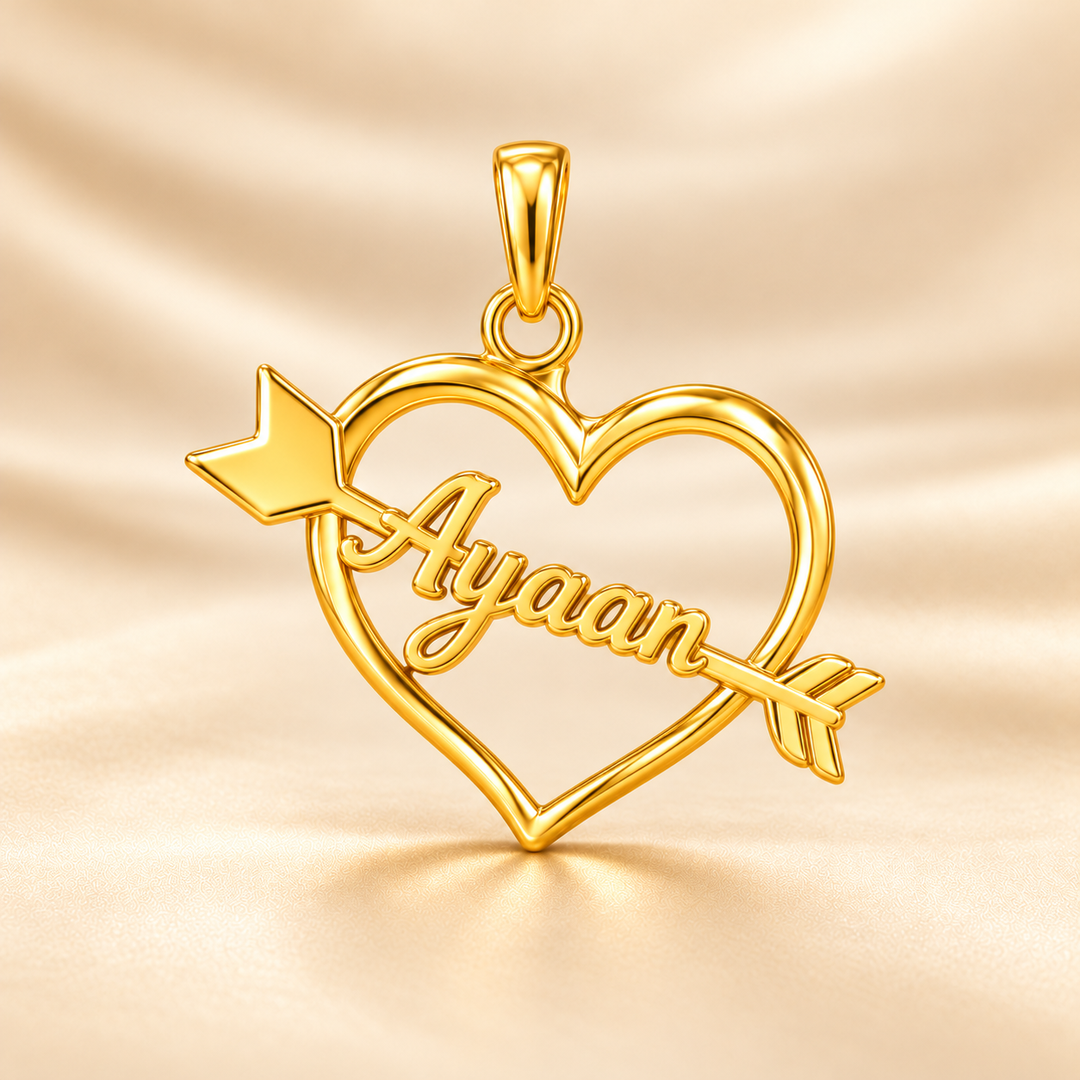 22K Gold Arrow Heart Name Pendant