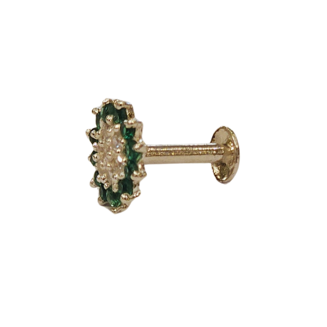 Emerald Bloom Silver Flower Nosepin