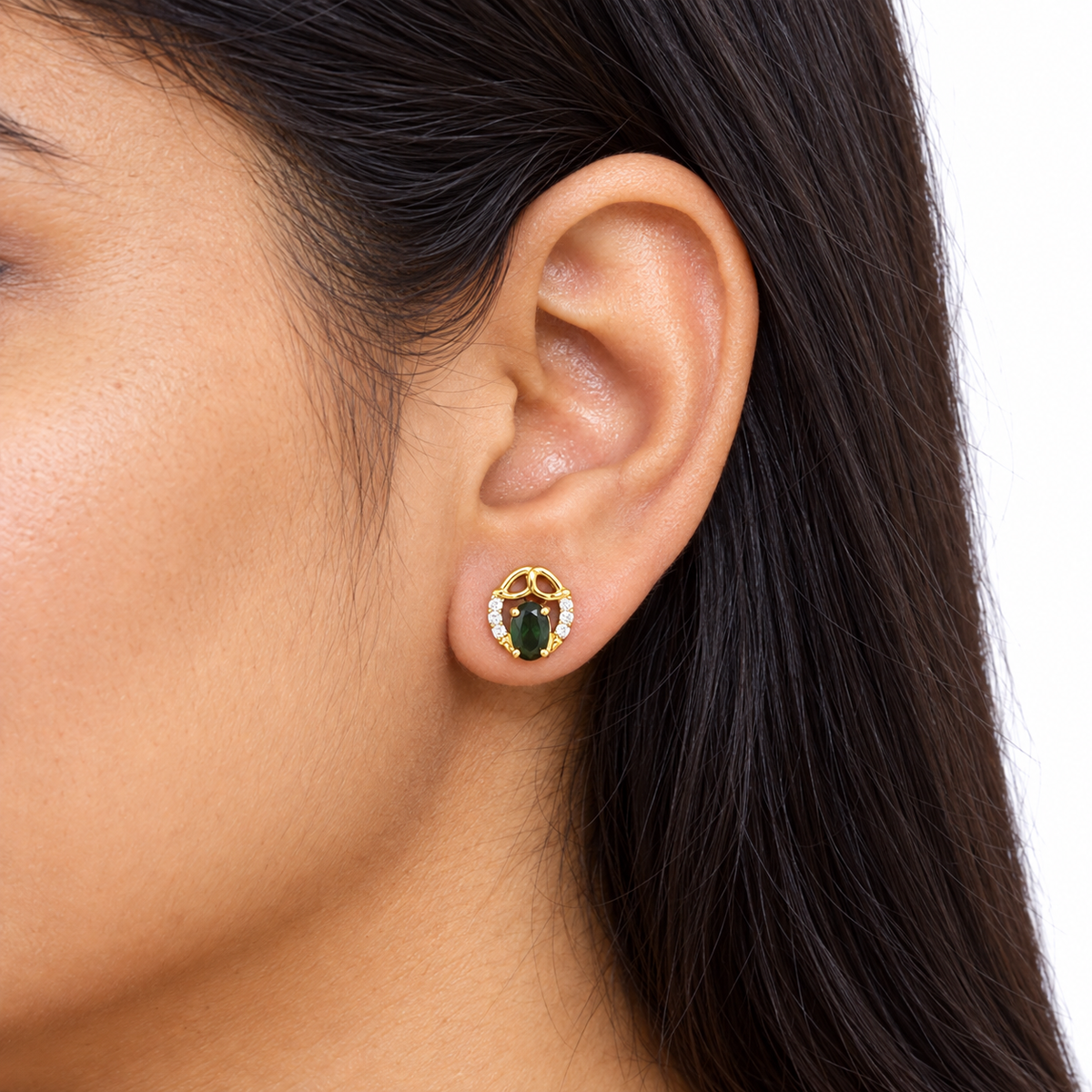 9K Gold Green Oval Openwork Studs