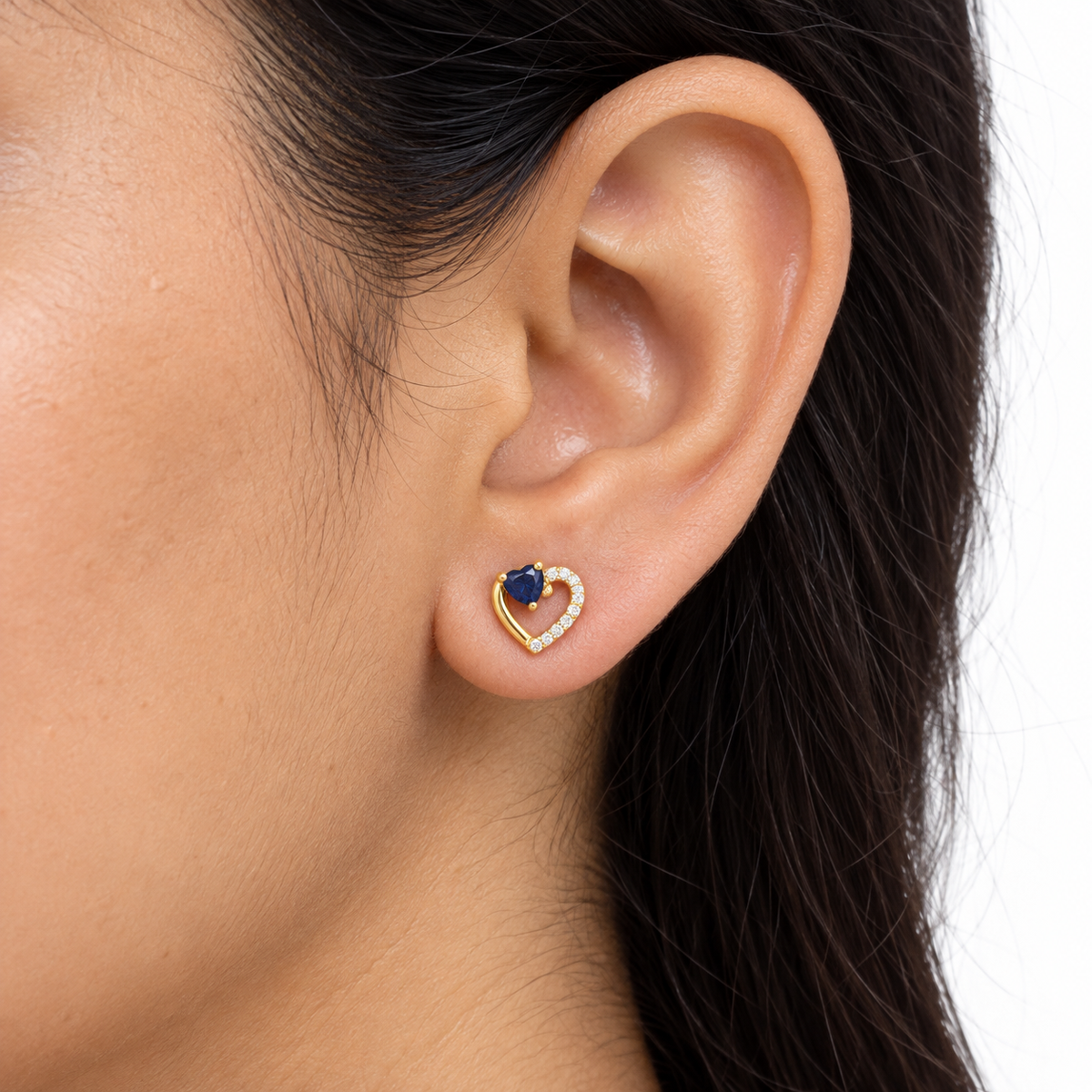 9K Gold Blue Heart Studs